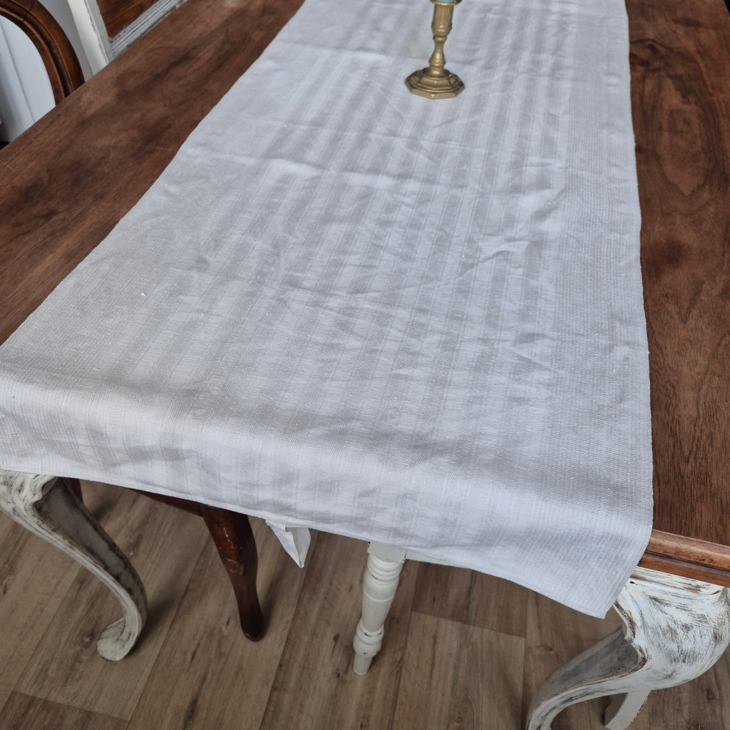 Antikes Jugendstil Küchen- & Geschirrtuch weiß Leinen Baumwolle 49x130cm Monogramm 🤍