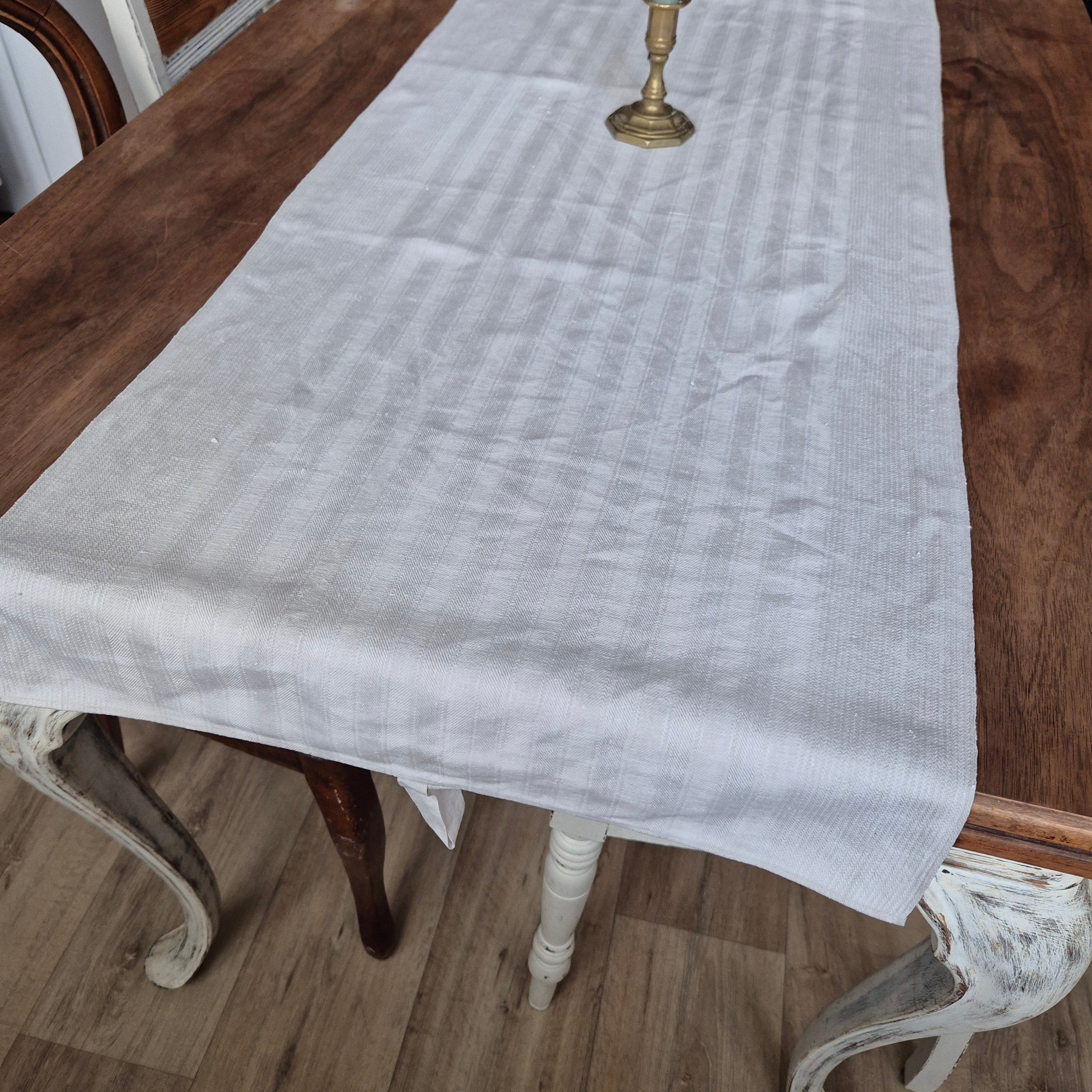 Antikes Jugendstil Küchen- & Geschirrtuch weiß Leinen Baumwolle 49x130cm Monogramm 🤍