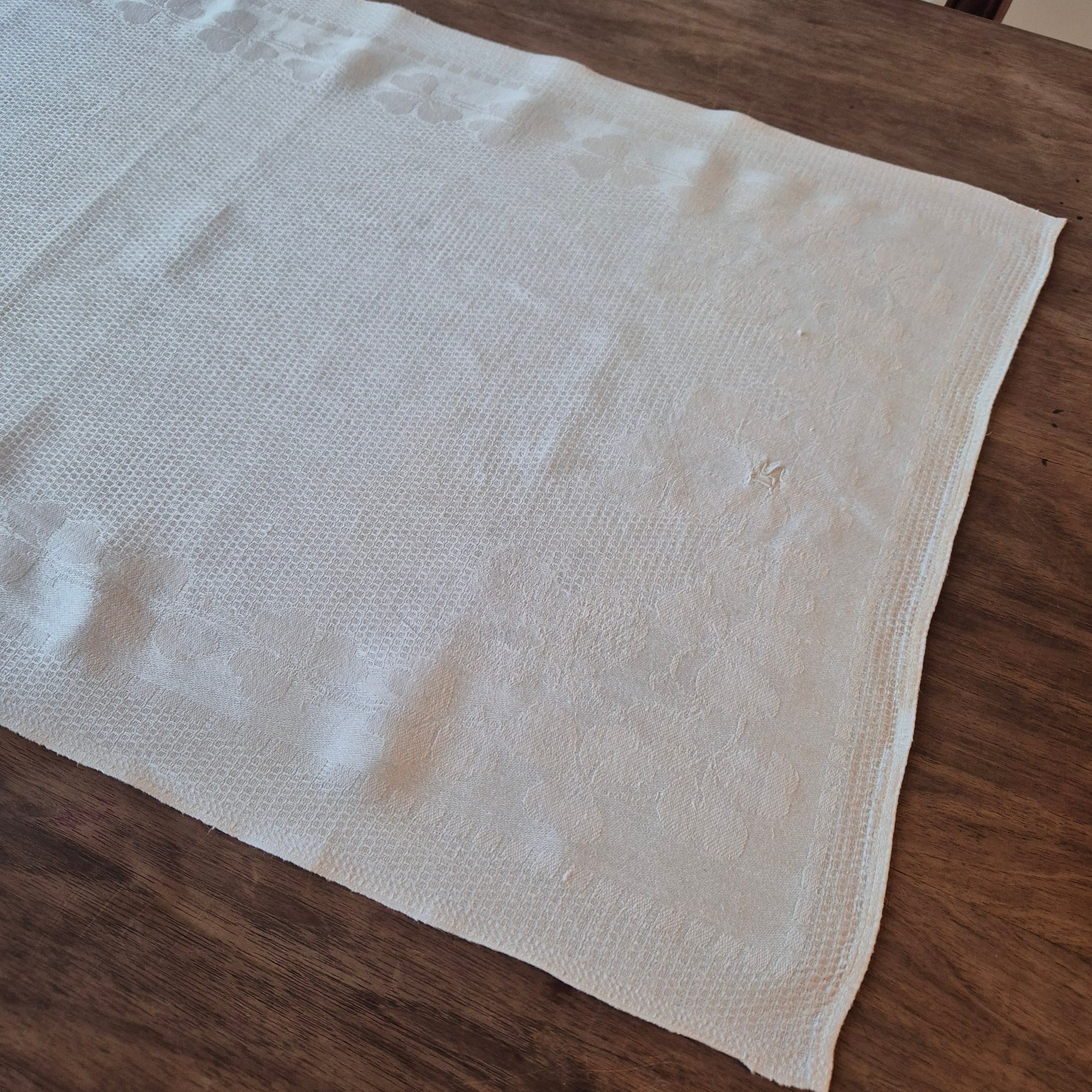 Antikes Jugendstil Küchen- & Geschirrtuch weiß Leinen Baumwolle 49x93cm Monogramm L.S. Kleeblatt 🤍