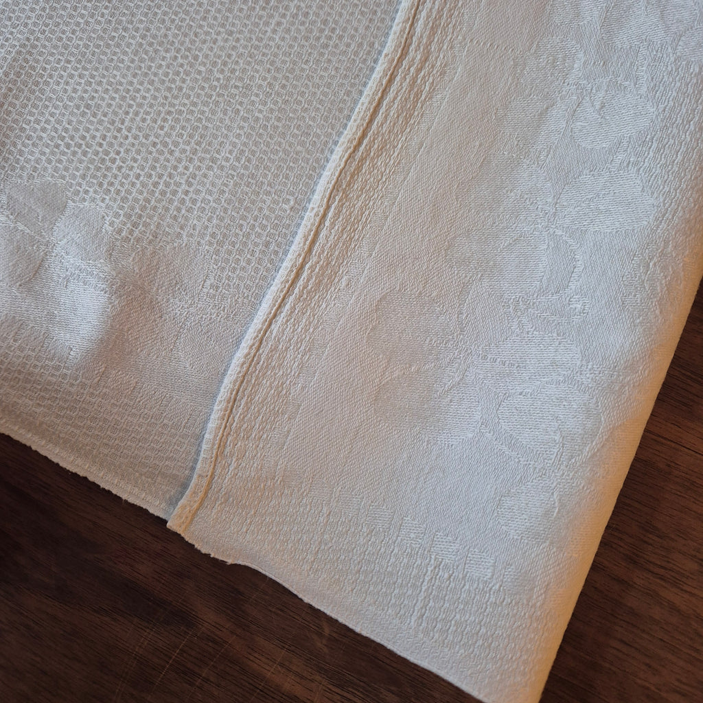 Antikes Jugendstil Küchen- & Geschirrtuch weiß Leinen Baumwolle 49x93cm Monogramm L.S. Kleeblatt 🤍