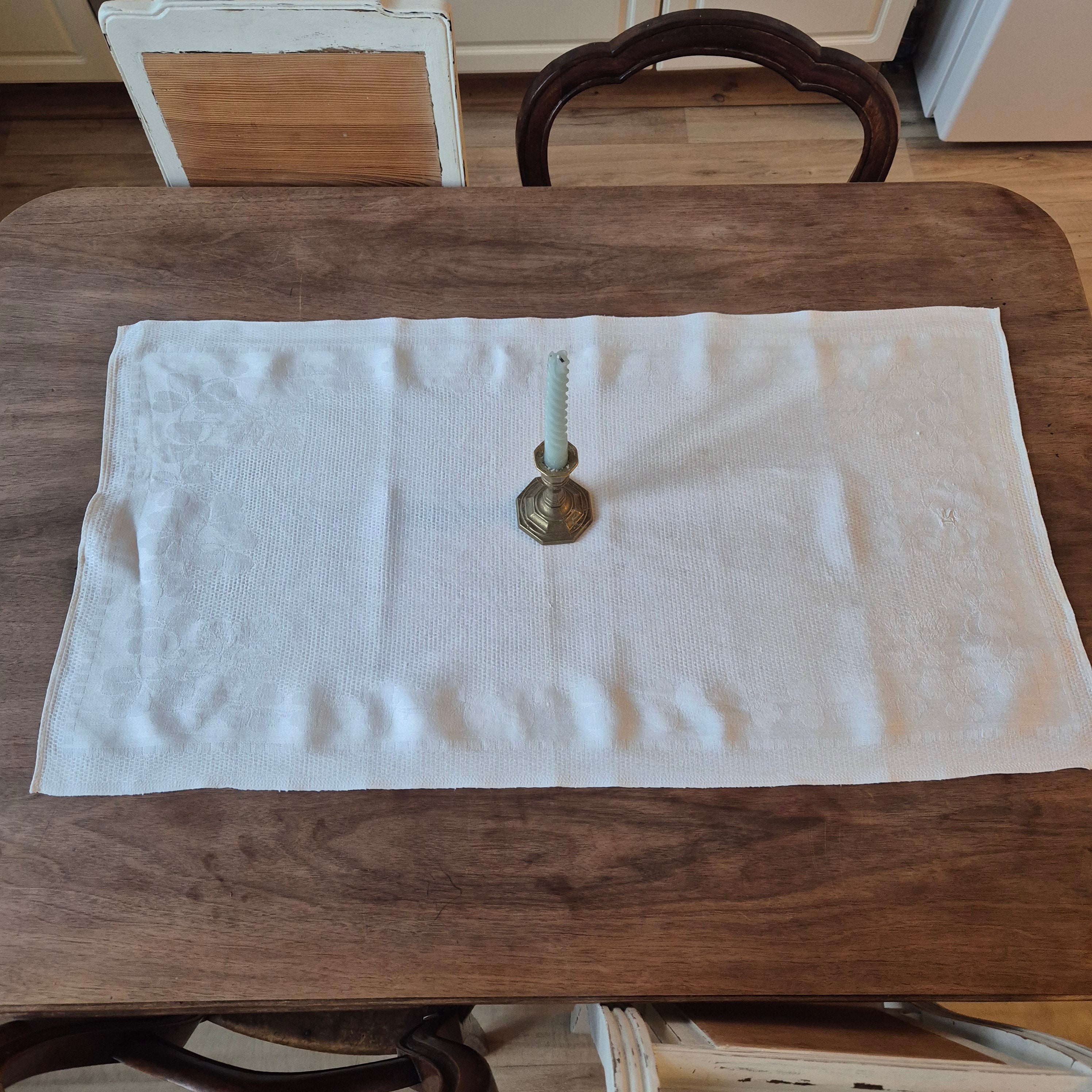 Antikes Jugendstil Küchen- & Geschirrtuch weiß Leinen Baumwolle 49x93cm Monogramm L.S. Kleeblatt 🤍