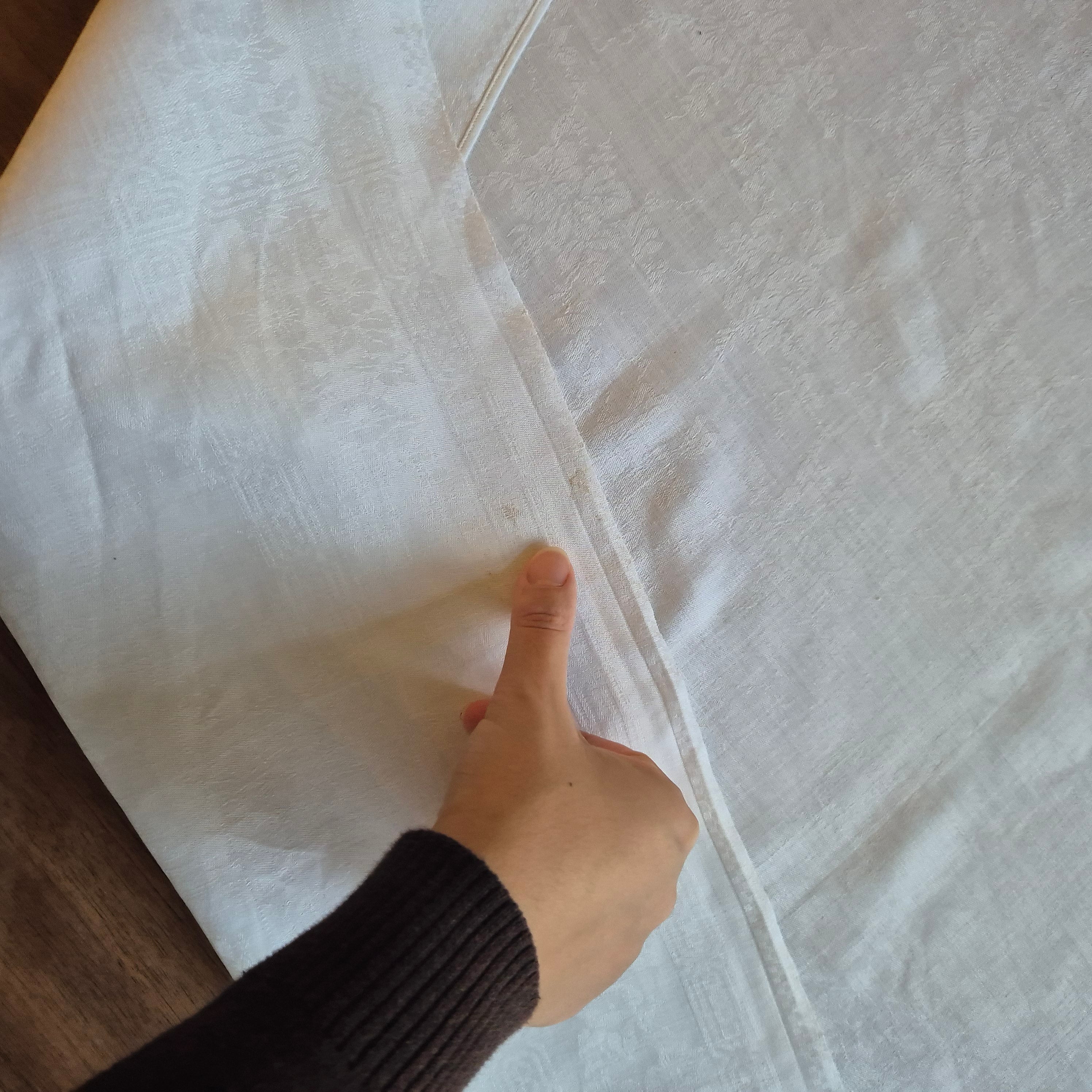 Antike Serviette / Mitteldecke weiß Damast Baumwolle 67x73cm Monogramm S.S. 🤍