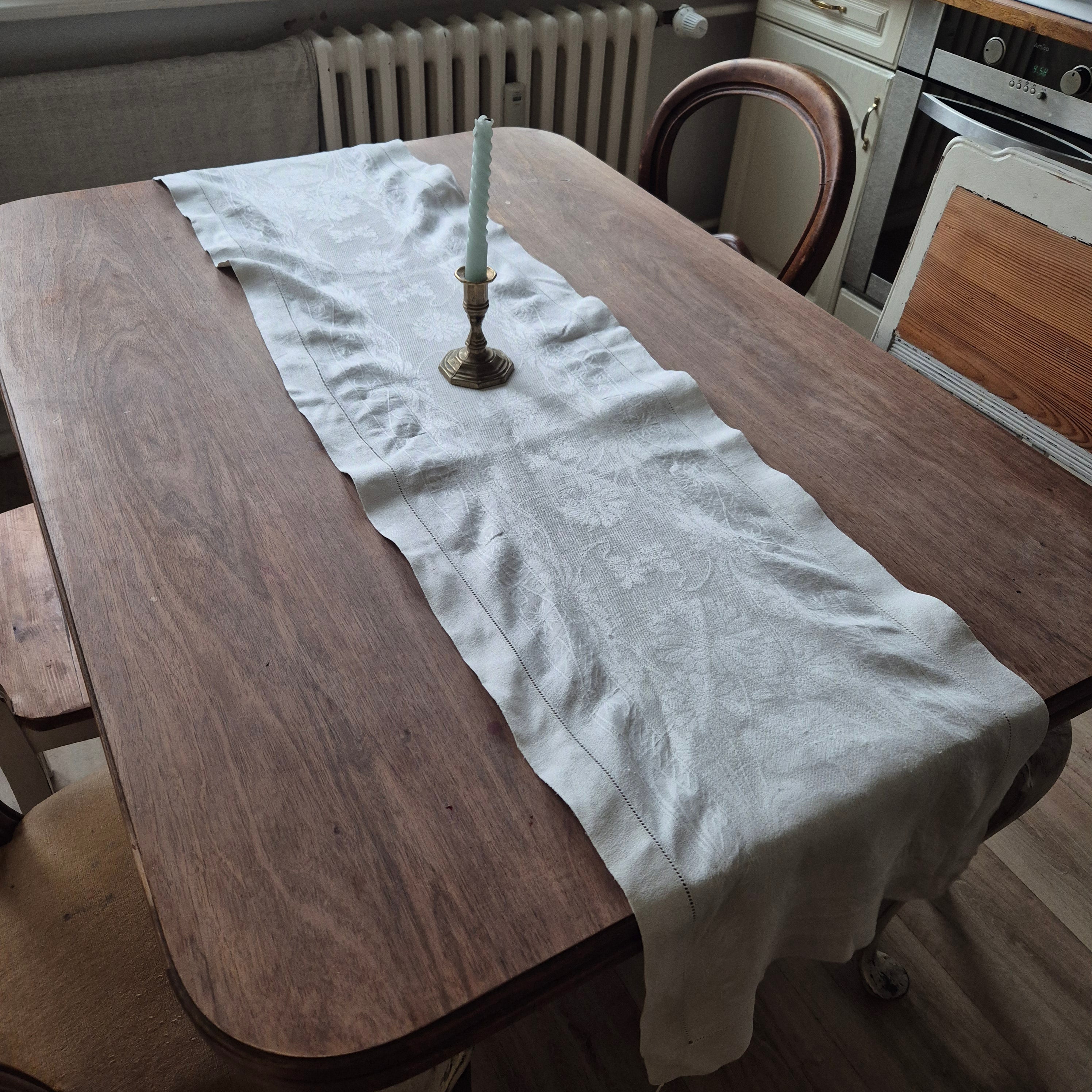 Antiker Jugendstil Tischläufer Leinen Baumwolle 170x35cm 🤍 ( leicht verzogen)