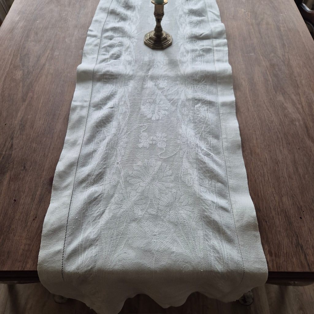 Antiker Jugendstil Tischläufer Leinen Baumwolle 170x35cm 🤍 ( leicht verzogen)