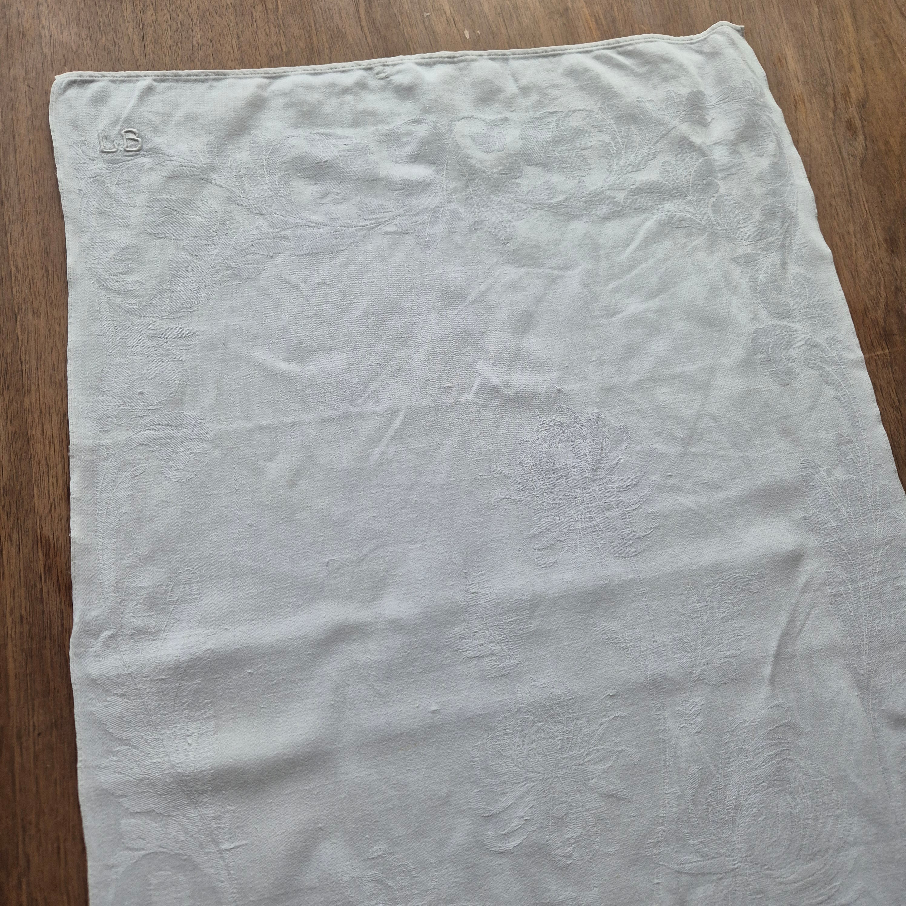 Antikes Jugendstil Küchen- & Geschirrtuch (Stockfelcken!) Leinen Baumwolle Monogramm L.B.  45x100cm 🤍