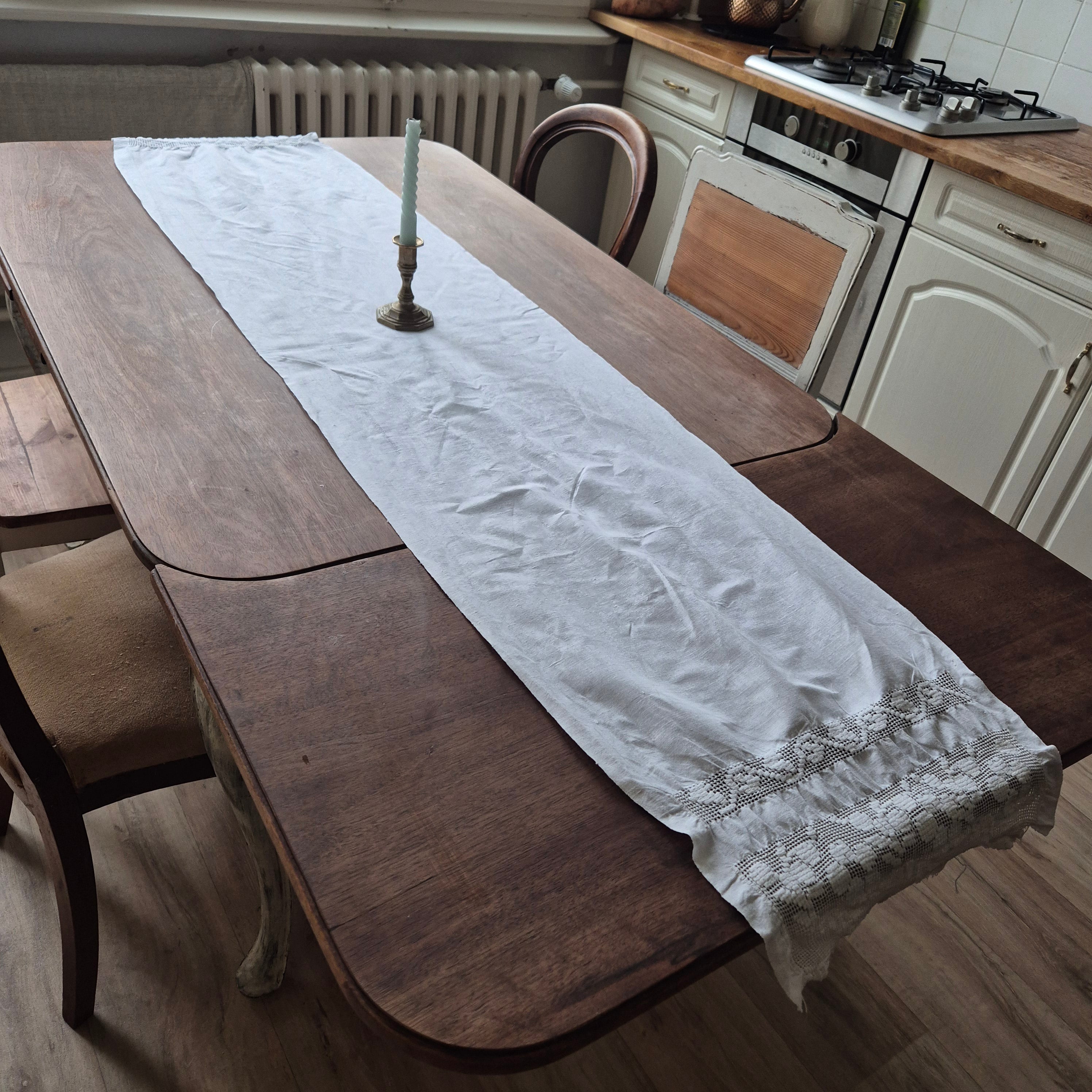 Antiker Jugendstil Tischläufer weiß Baumwolle 40x180cm (leicht verzogen) 🤍