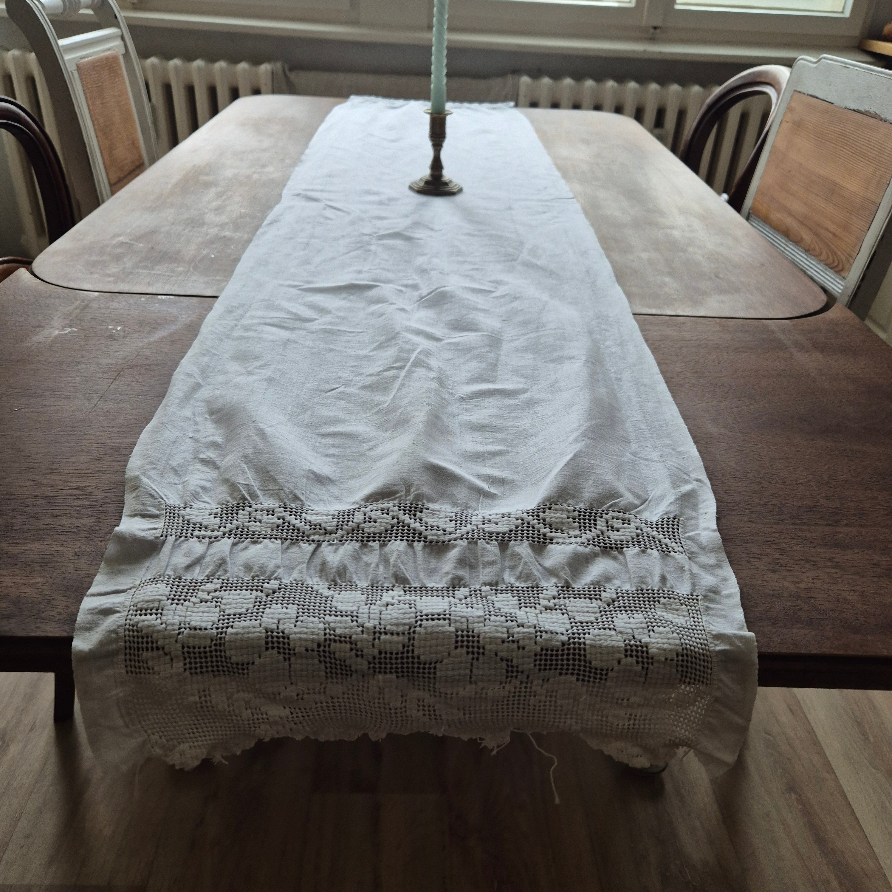 Antiker Jugendstil Tischläufer weiß Baumwolle 40x180cm (leicht verzogen) 🤍