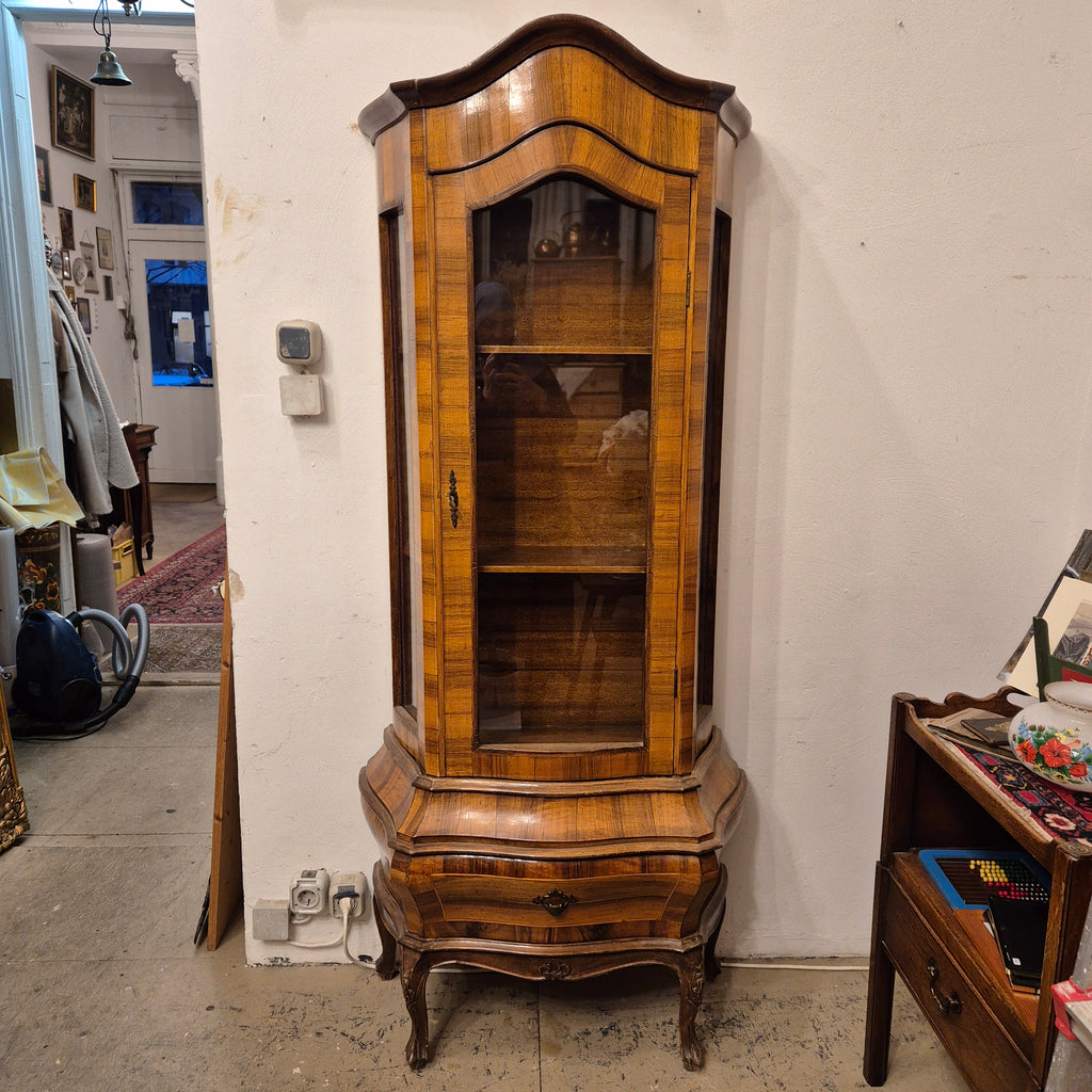 Antike Vitrine Barock Stil Glasschrank braun mit Schublade