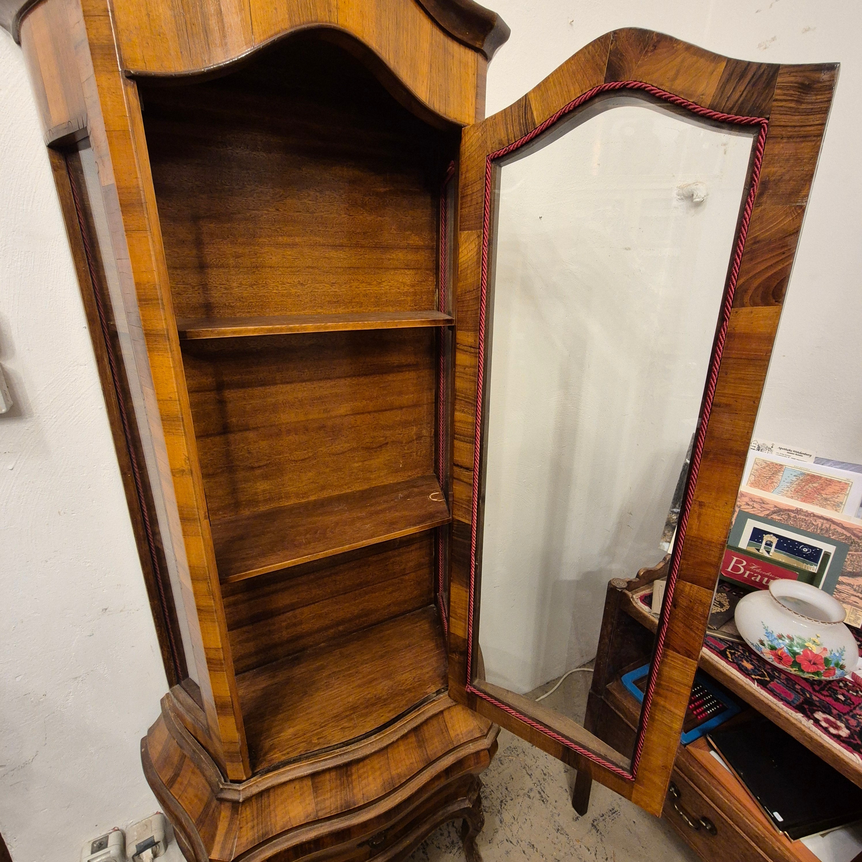 Antike Vitrine Barock Stil Glasschrank braun mit Schublade
