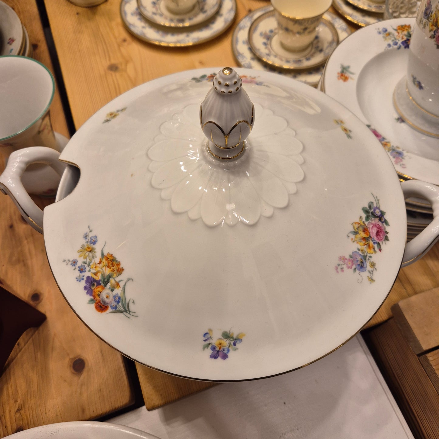 Antike Rosenthal Bavaria Empire Terrine Suppenterrine Schüssel mit Deckel Blumenmalerei Porzellan