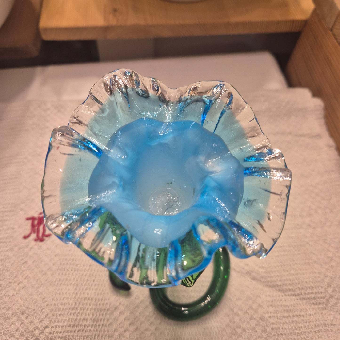 Vintage Murano Glaskunst Blume Kerzenhalter Hellblau