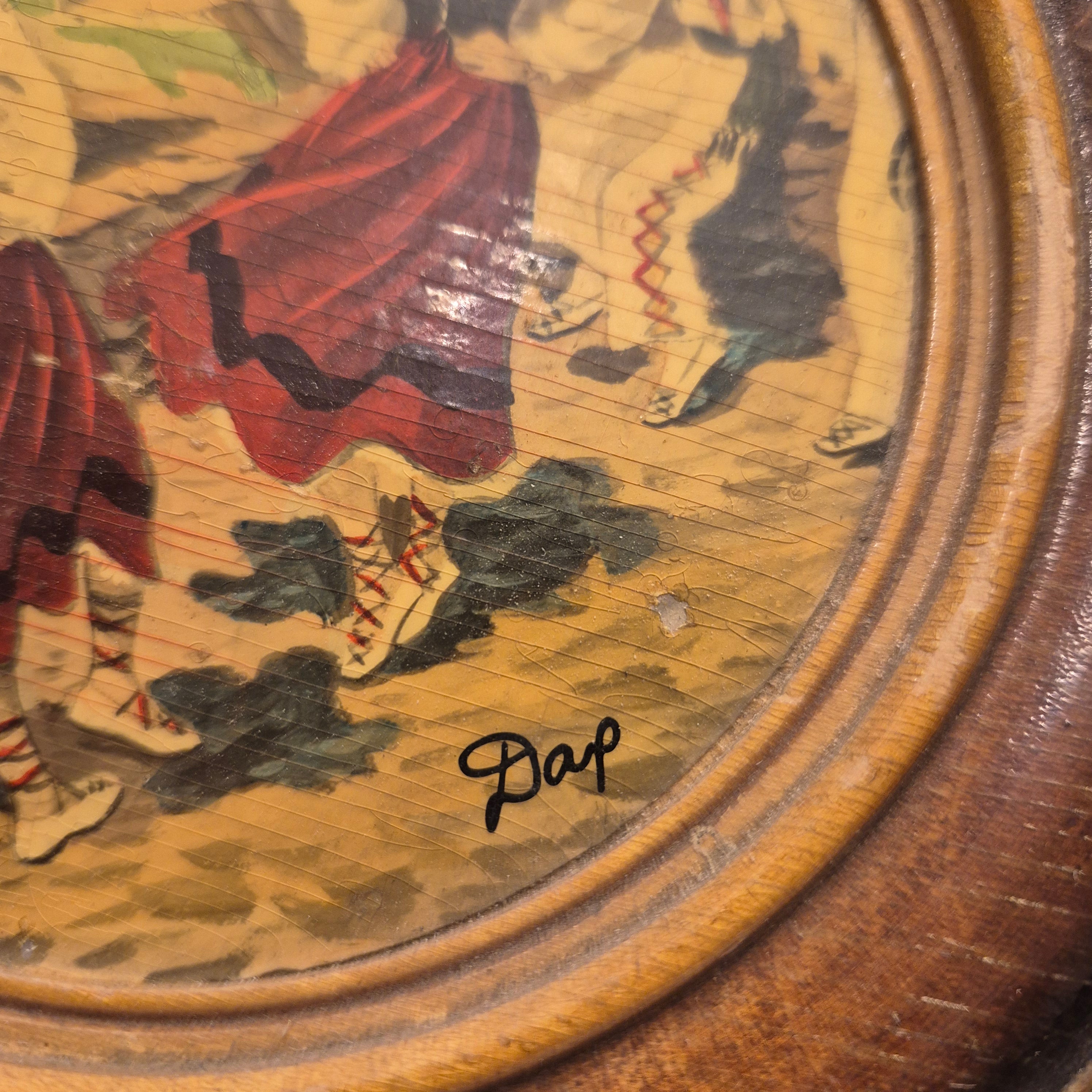 Antikes handgemachtes traditionelles Bild Tanzende Frauen Wandteller Holz
