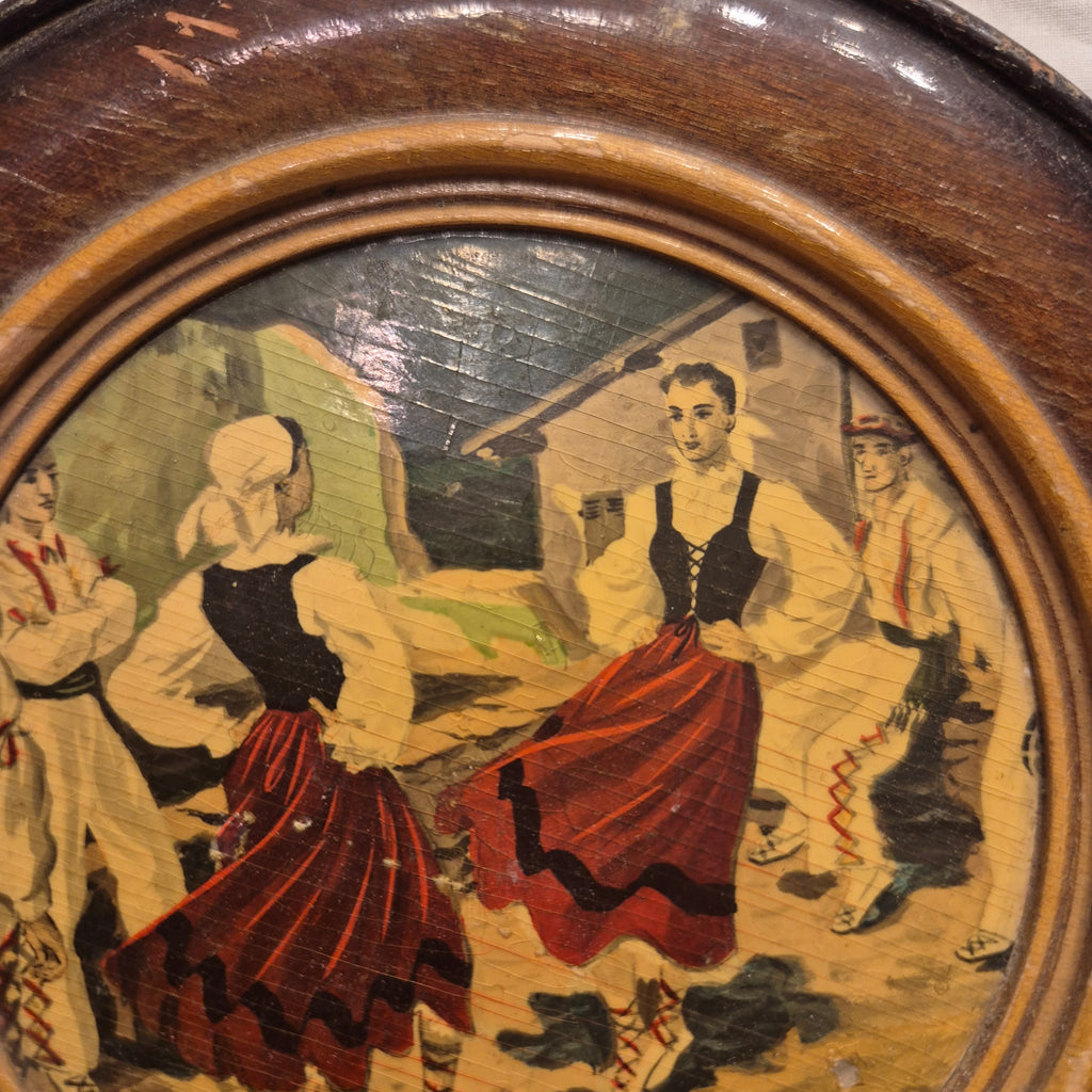 Antikes handgemachtes traditionelles Bild Tanzende Frauen Wandteller Holz