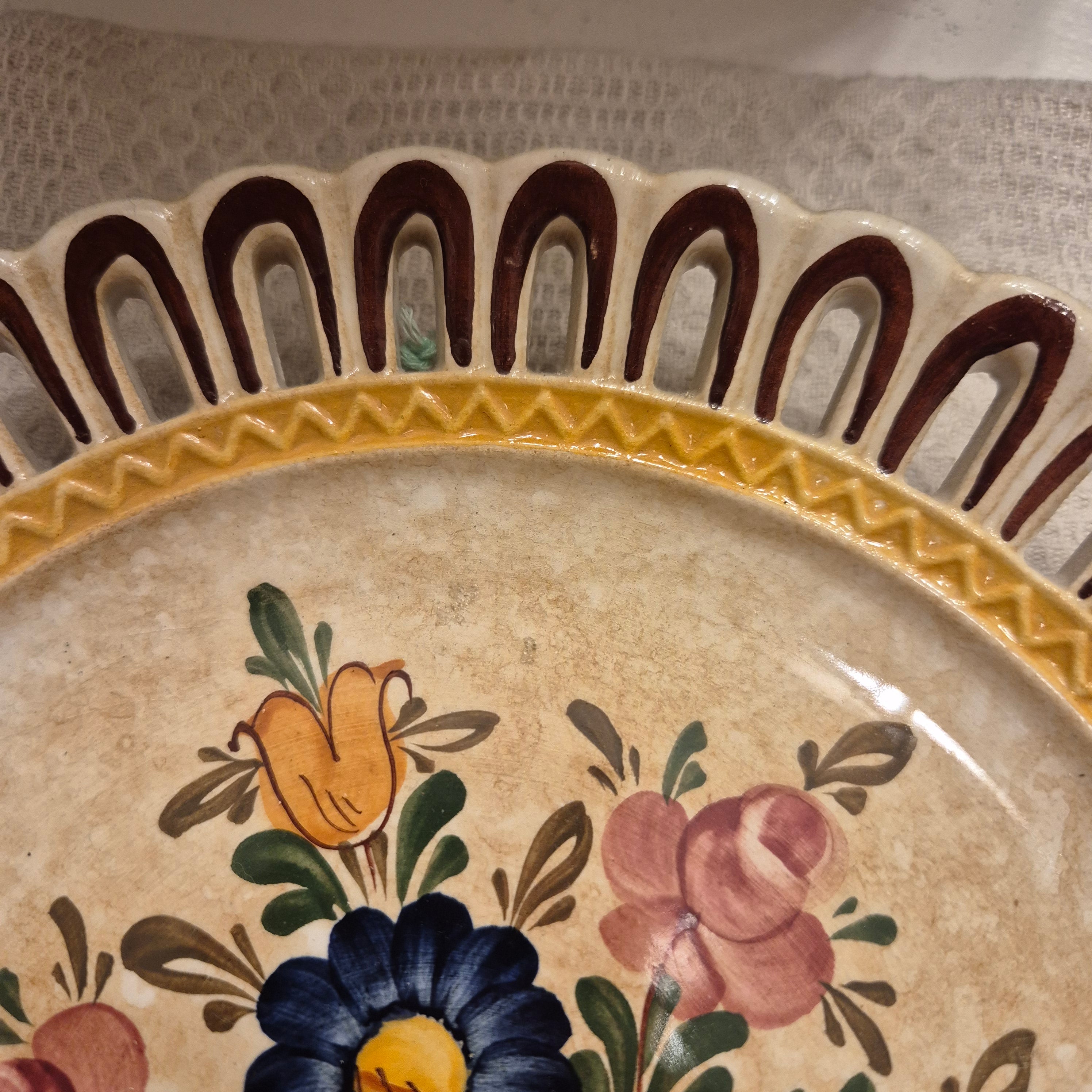Alter Keramik Durchbruch Keramik Teller Blumen Landhaus Handmade
