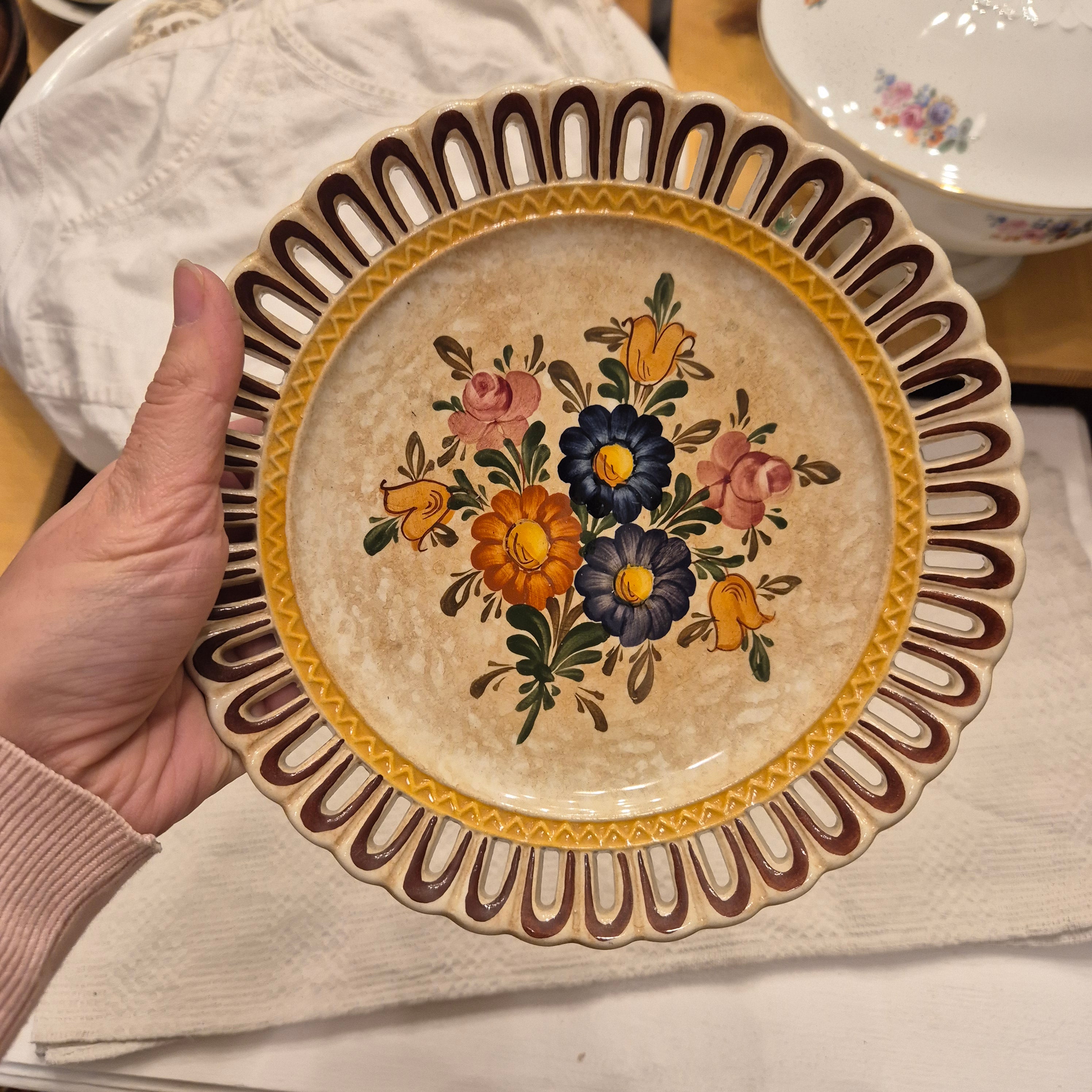 Alter Keramik Durchbruch Keramik Teller Blumen Landhaus Handmade
