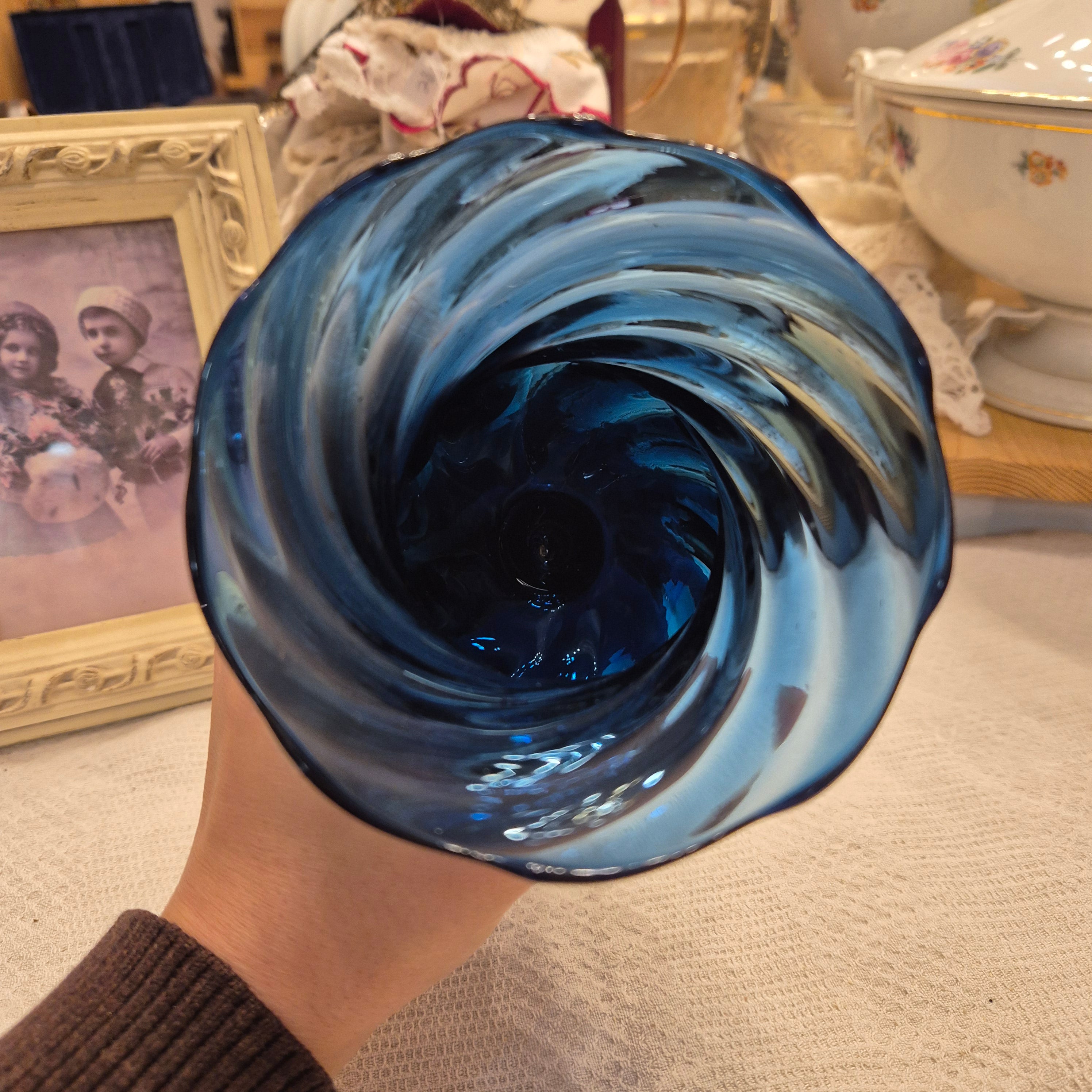 Blaue Vintage Glas Vase transparent Baluster