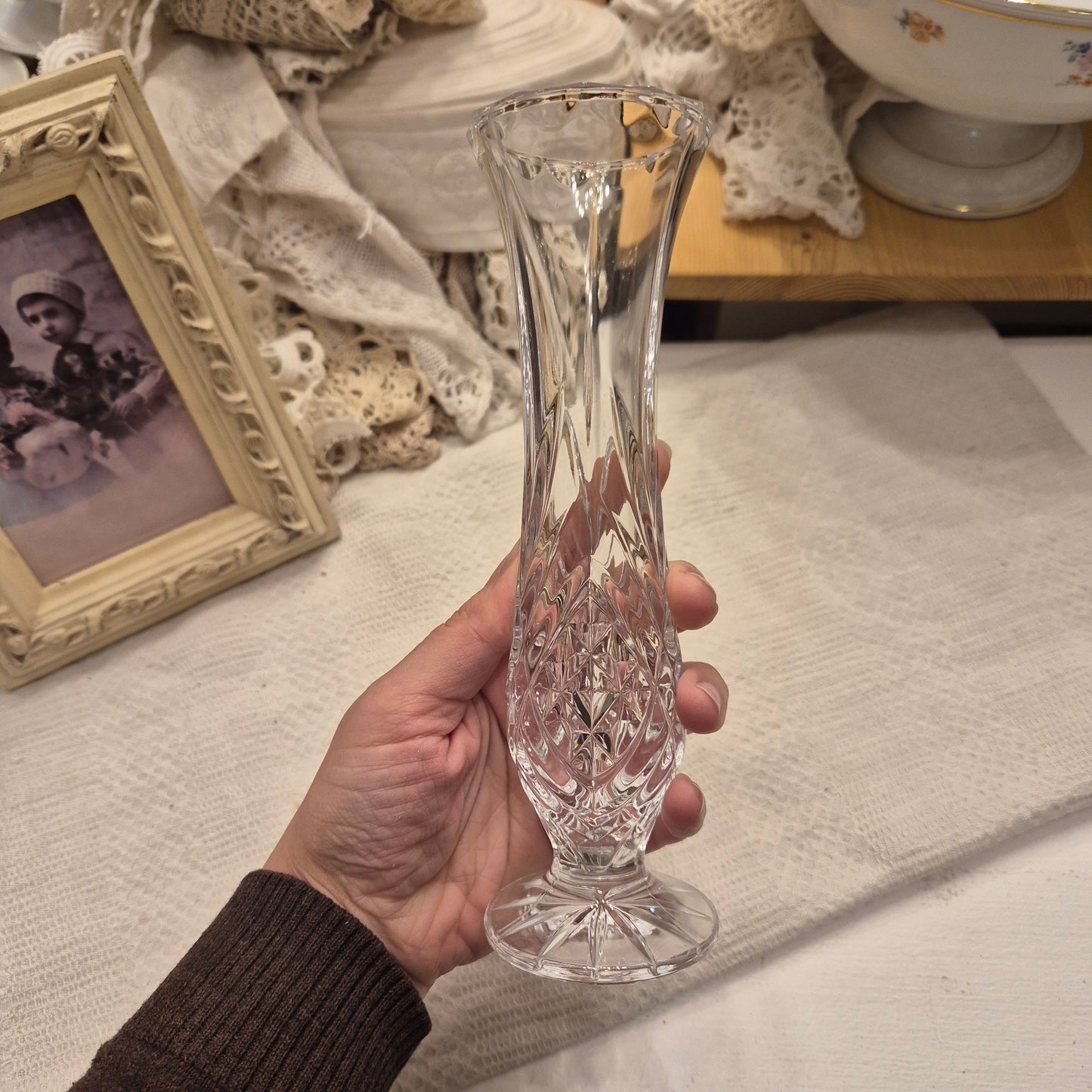 Wunderschöne Vintage Kristall Glas Vase transparent