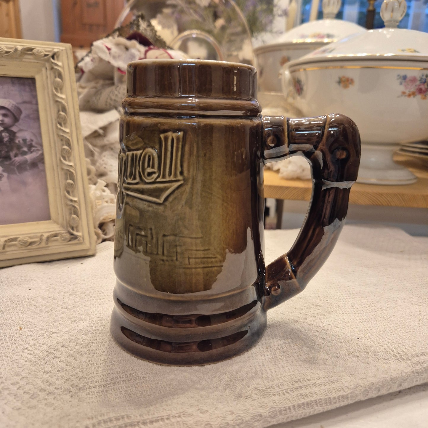 Vintage Keramik Bierkrug Pilsner Urquell Grün braun Geschenk