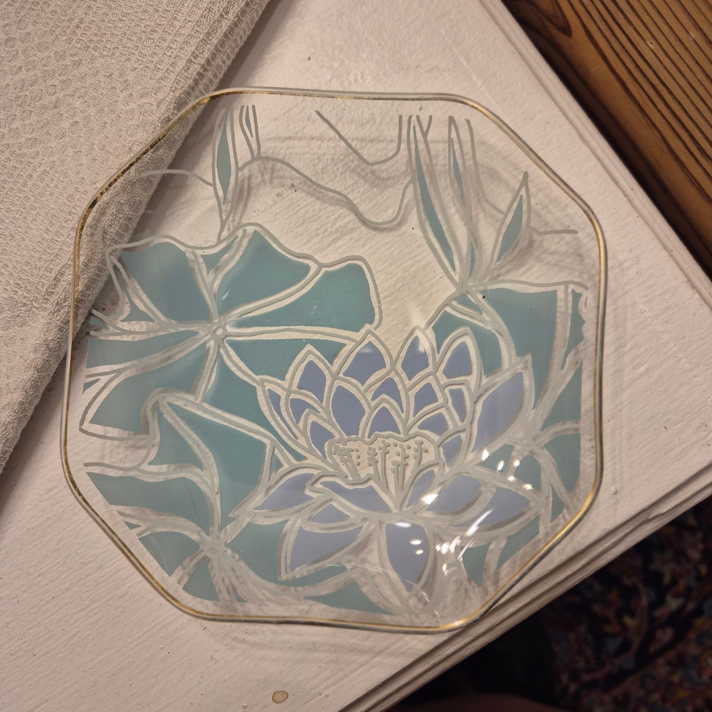 Wunderschöne Art Deco Lotus Blume Schale Ringschale Schmuckschale Vintage Glas