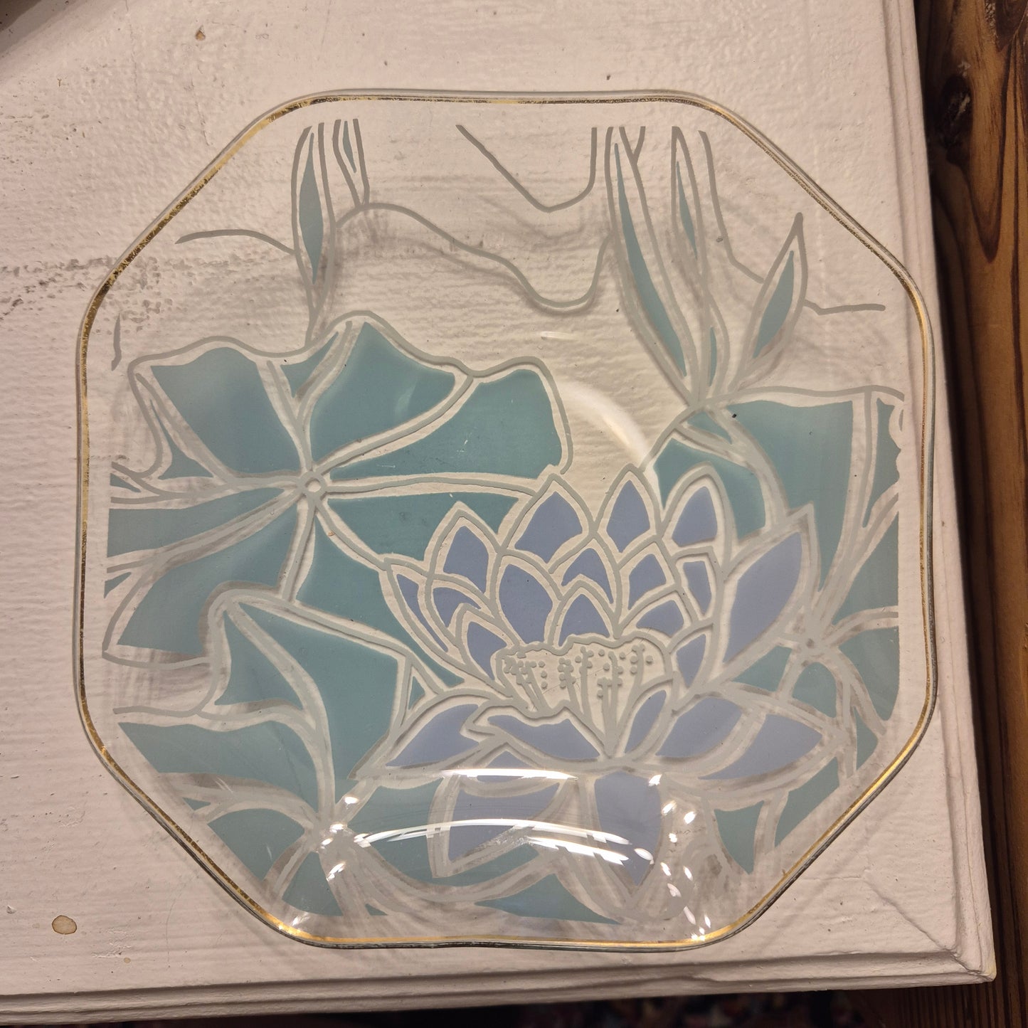 Wunderschöne Art Deco Lotus Blume Schale Ringschale Schmuckschale Vintage Glas