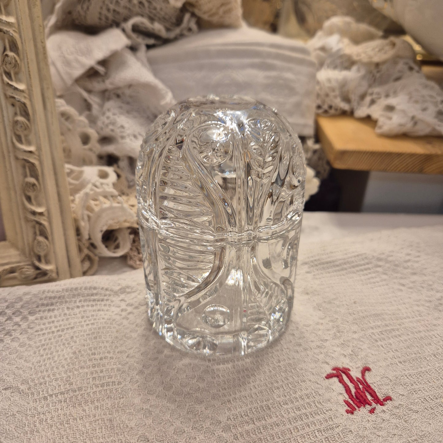 Wunderschöne Kristall Glas Vintage Deckel Dose transparent