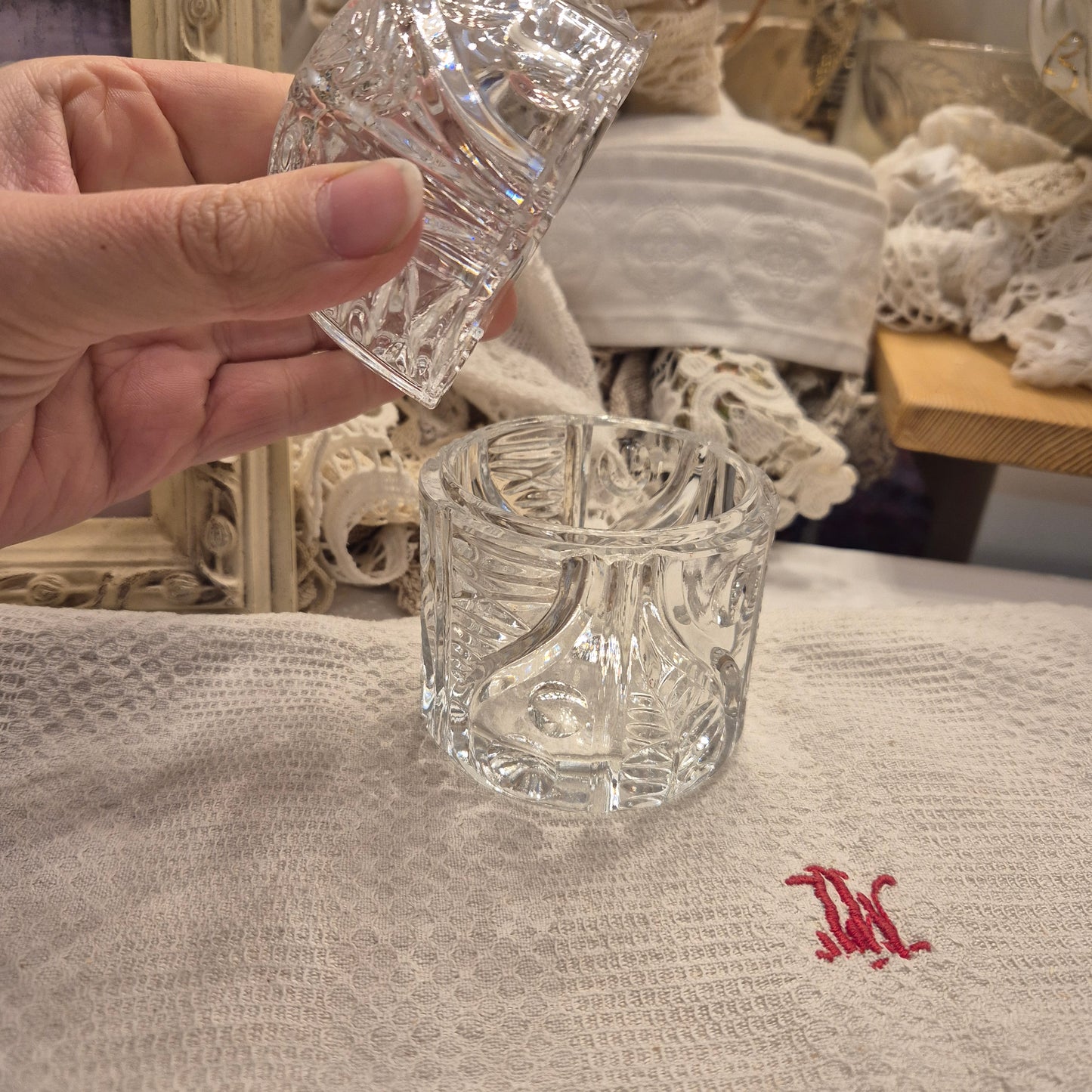 Wunderschöne Kristall Glas Vintage Deckel Dose transparent
