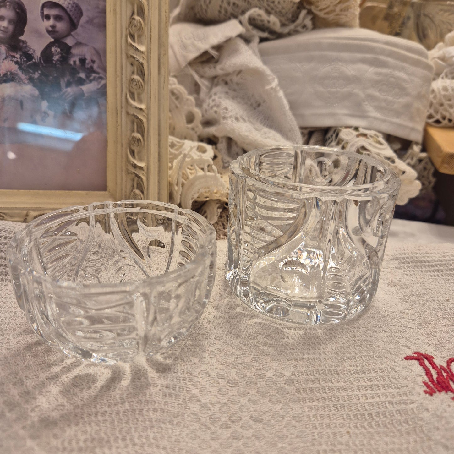 Wunderschöne Kristall Glas Vintage Deckel Dose transparent