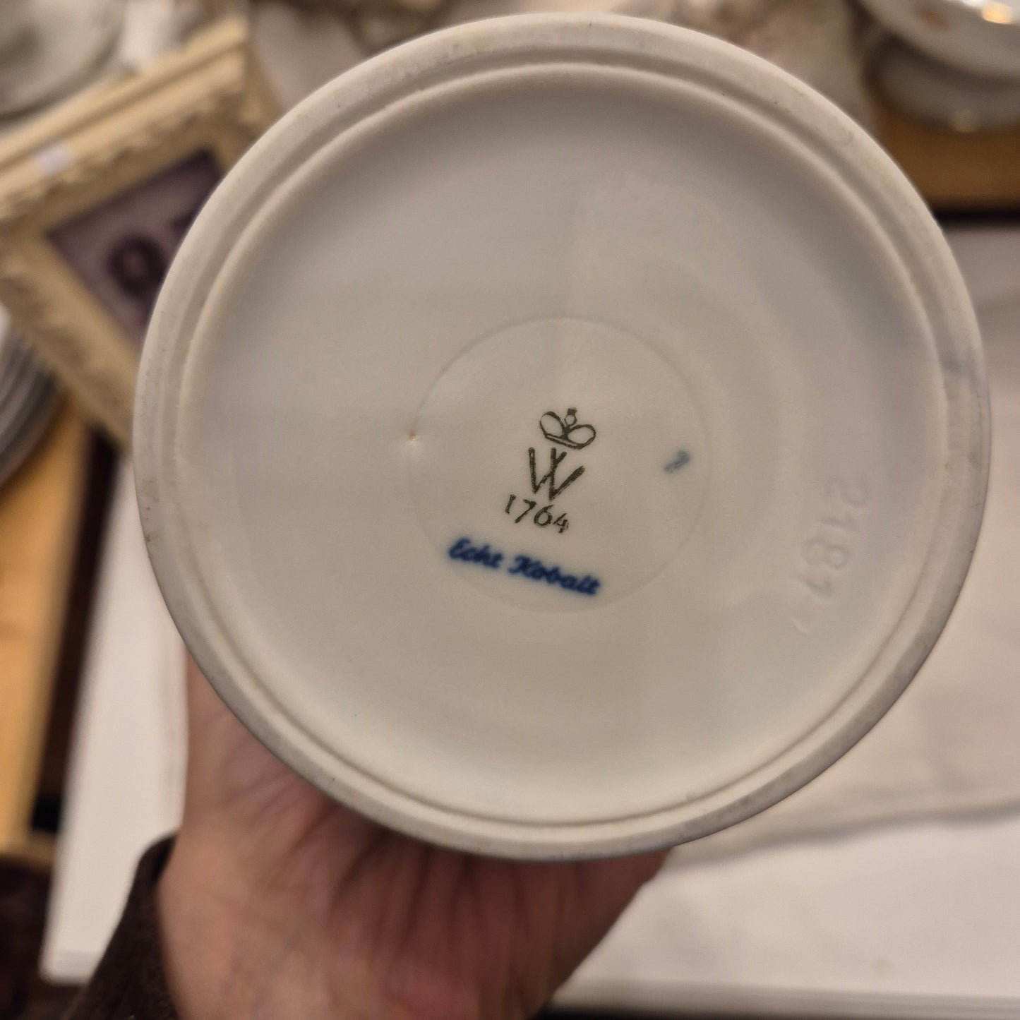 Antike Wallendorfer Porzellan Vase weiß blau Echt Cobalt rosen
