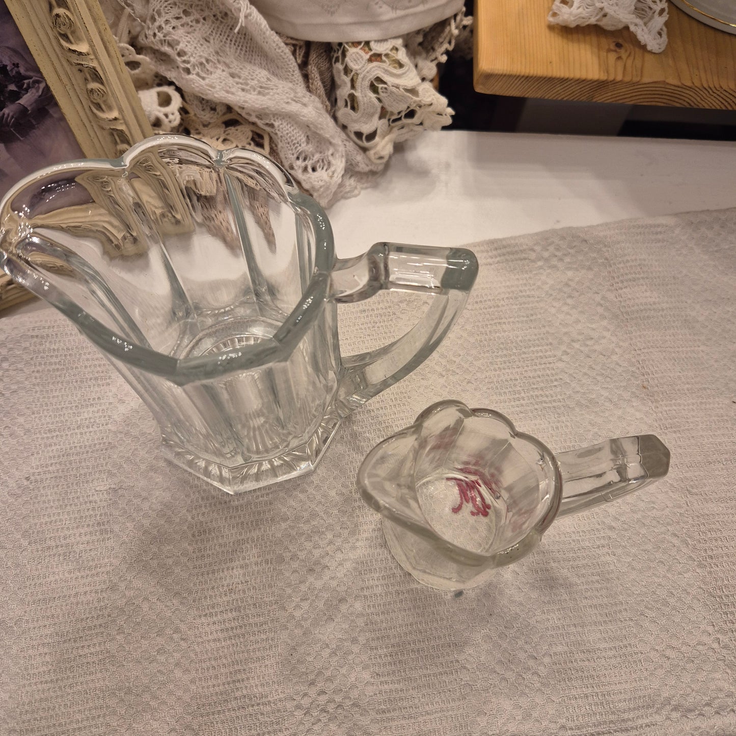 Vintage Milchkännchen Milchkanne Krug Kanne klein Glas Art Deco Stil