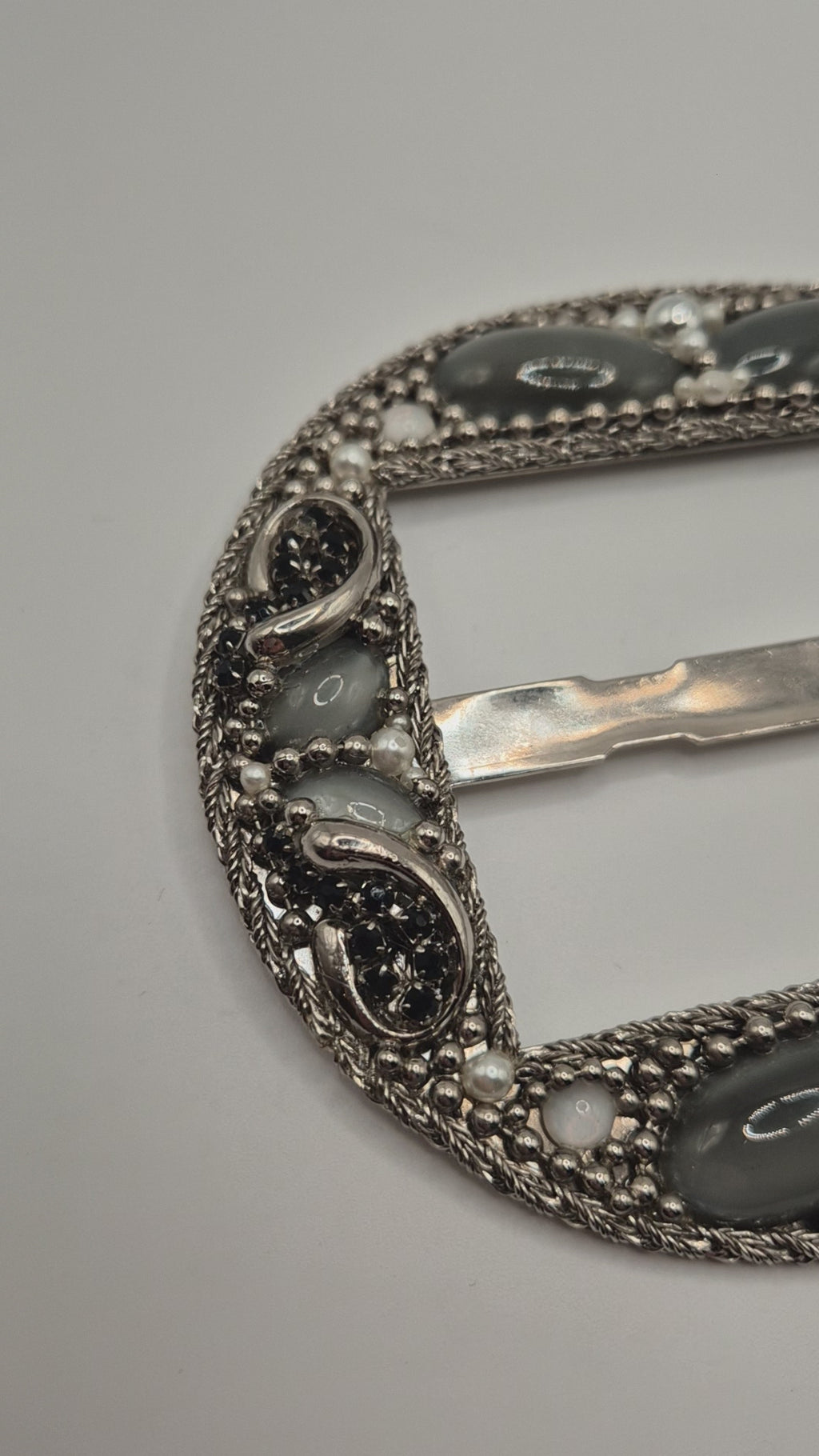 Große Vintage 80er Jahre Gürtelschnalle Oval Handmade silber grau
