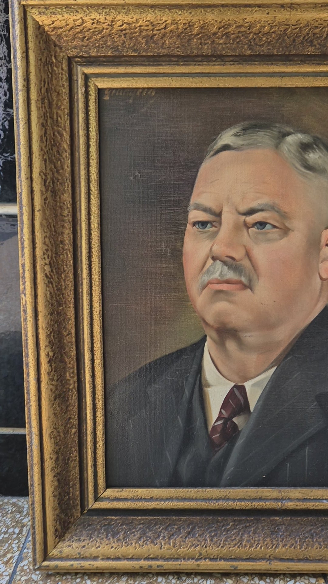 Antikes Ölgemälde auf Leinwand Portrait eines Mannes gerahmt