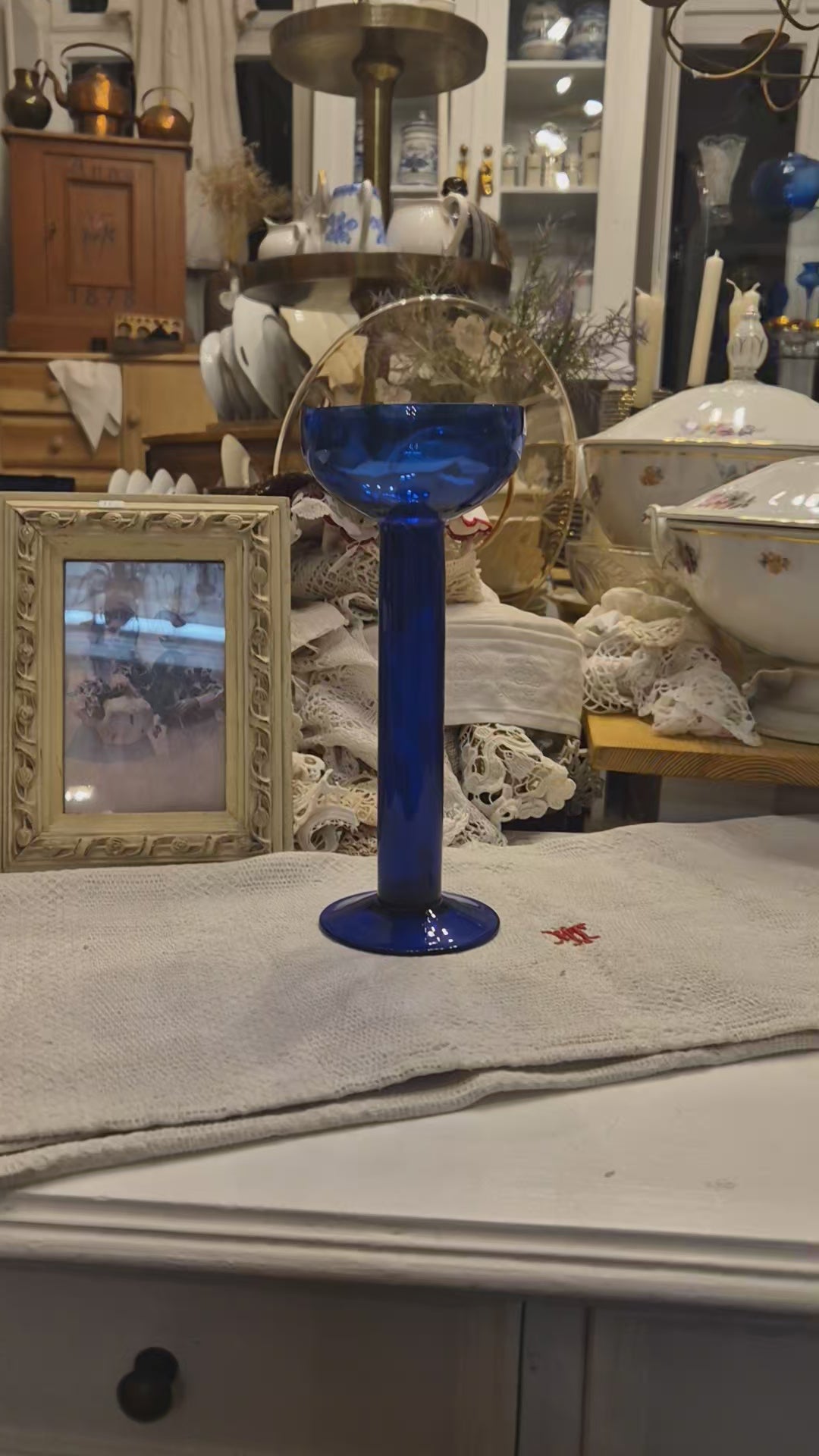 Vintage Glas Blau Glaskunst Vase Retro 70er Jahre