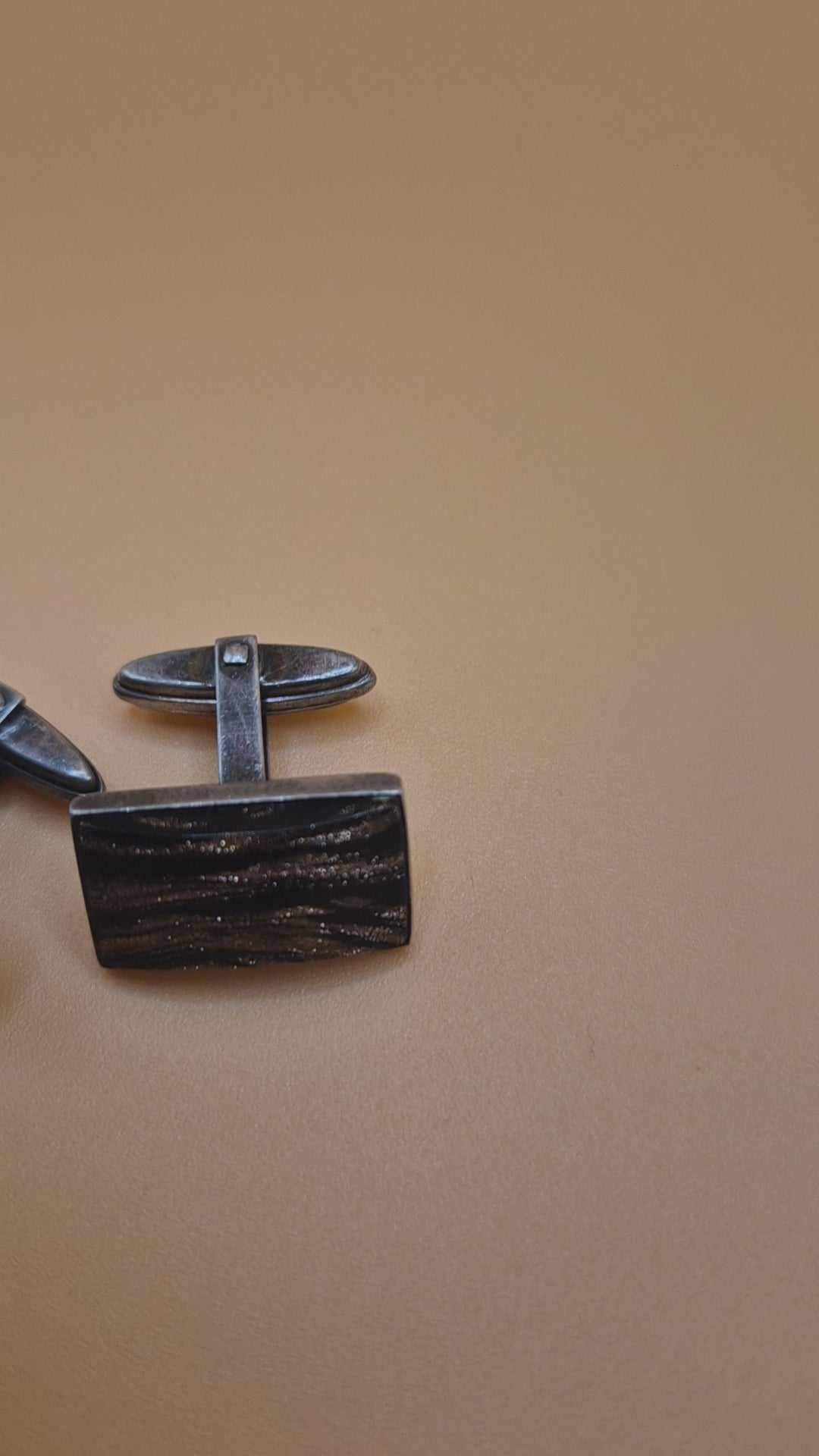 Vintage alte Manschettenknöpfe 835 echt Silber mit schwarz und Glitzer