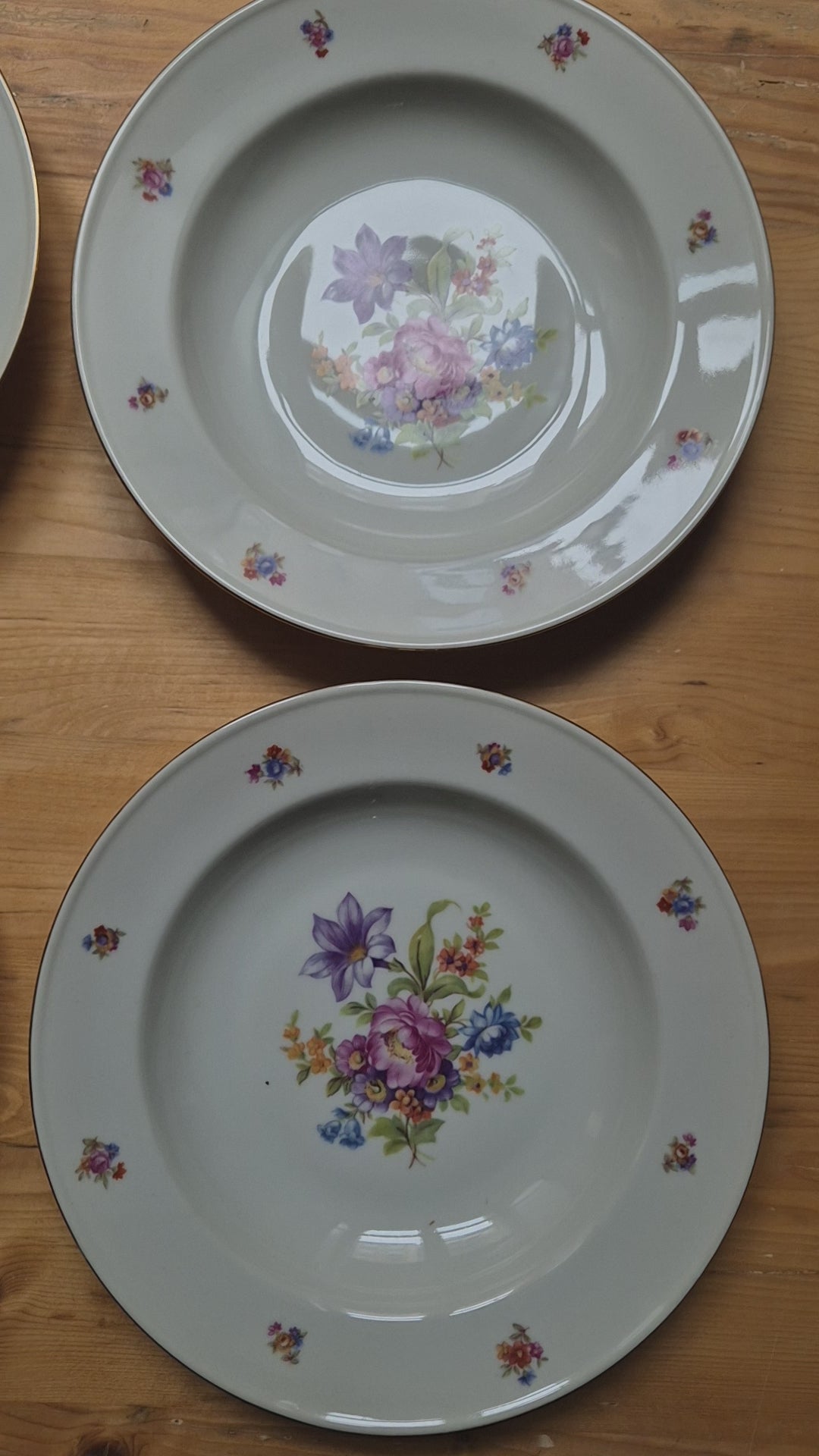 6x Antike Suppenteller Blumendekor weiß Goldrand Koenigszelt Made in Poland