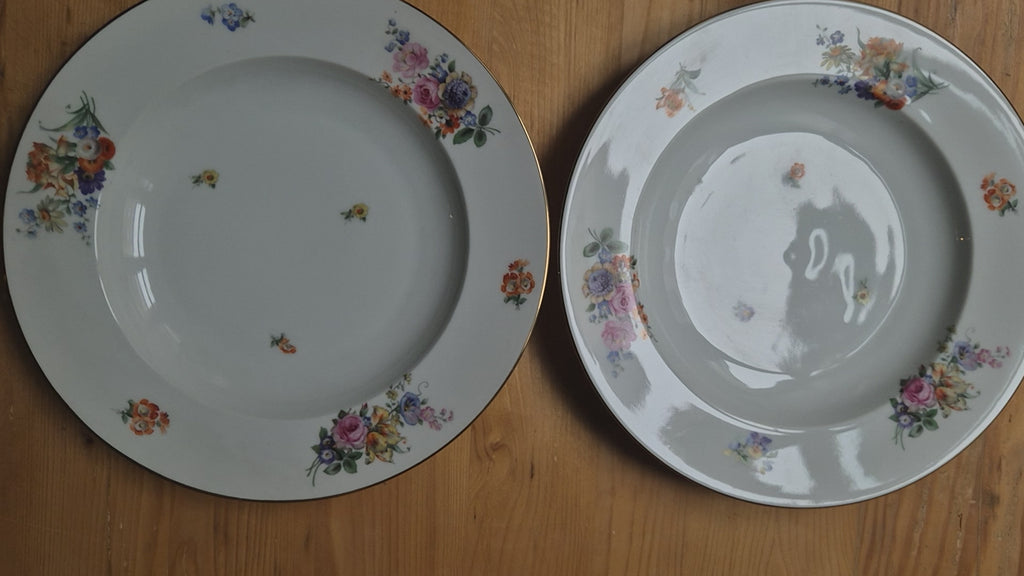 6x Antike Suppenteller Blumendekor weiß Goldrand Rosenthal