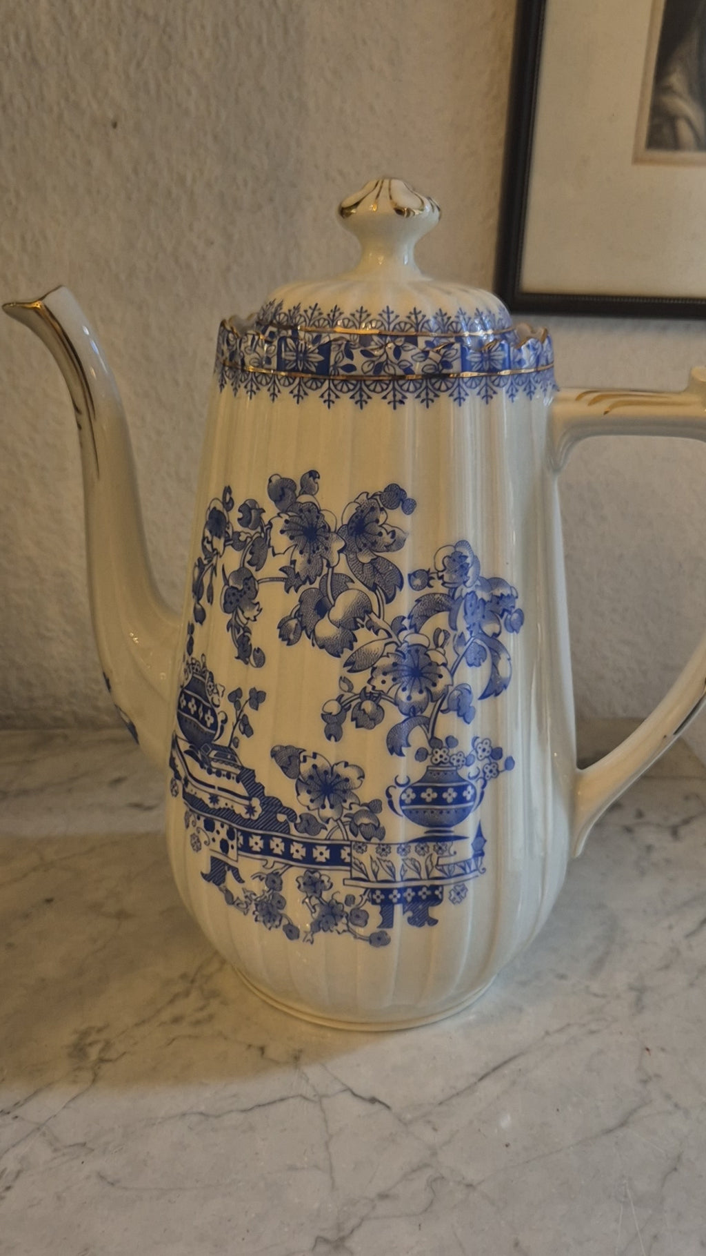 Antike Kaffeekanne Echt Tuppack China Blau Tiefenfurt Blau Weiß