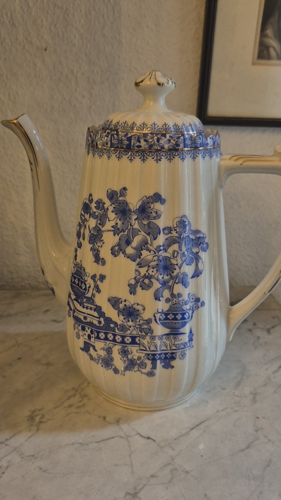 Antike Kaffeekanne Echt Tuppack China Blau Tiefenfurt Blau Weiß