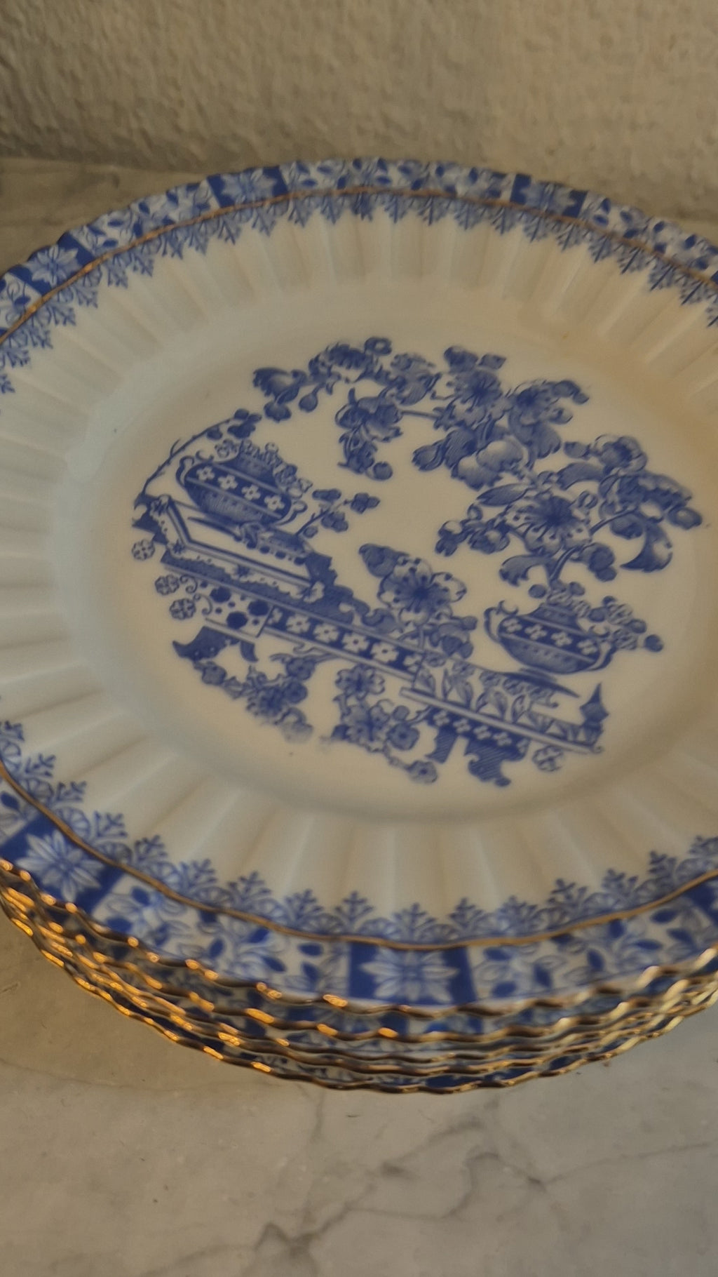 5x Antike Kuchenteller Echt Tuppack China Blau Tiefenfurt Blau Weiß & Rosslau