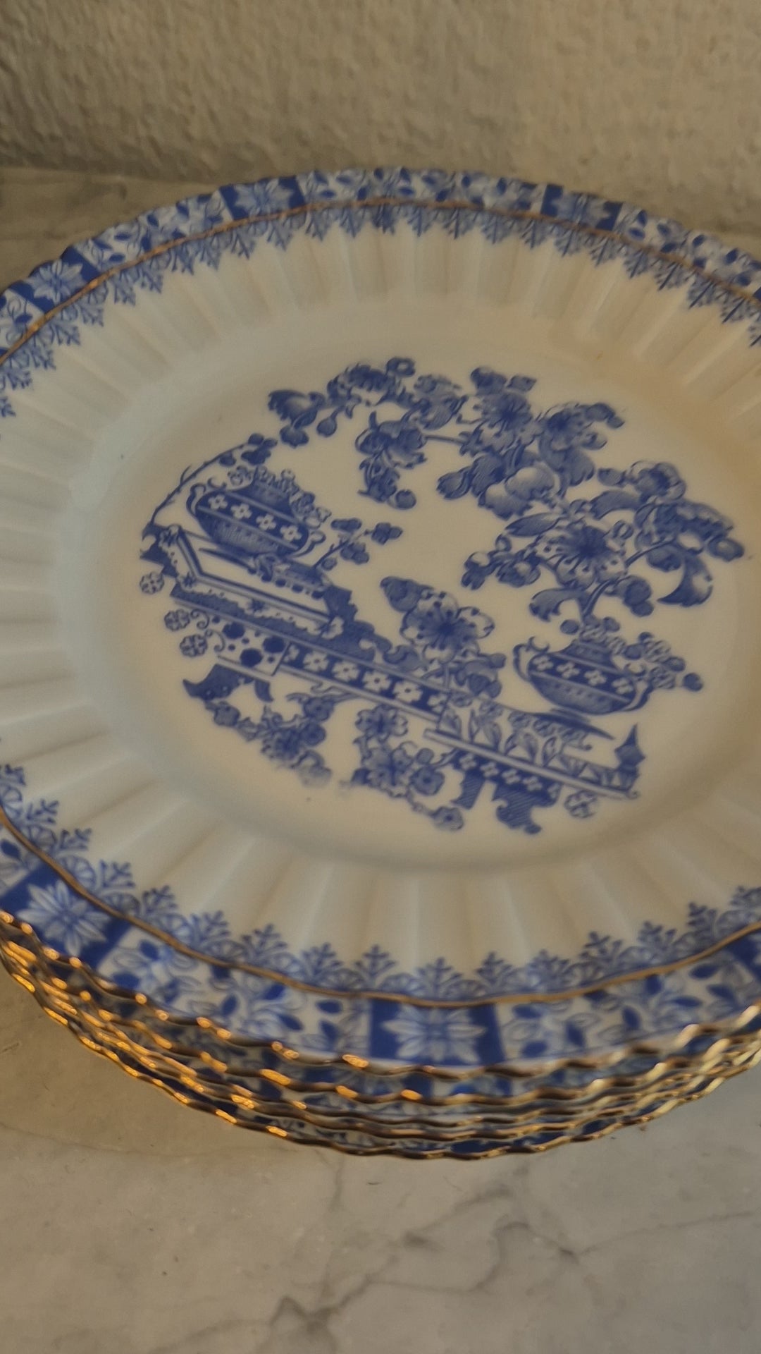 5x Antike Kuchenteller Echt Tuppack China Blau Tiefenfurt Blau Weiß & Rosslau