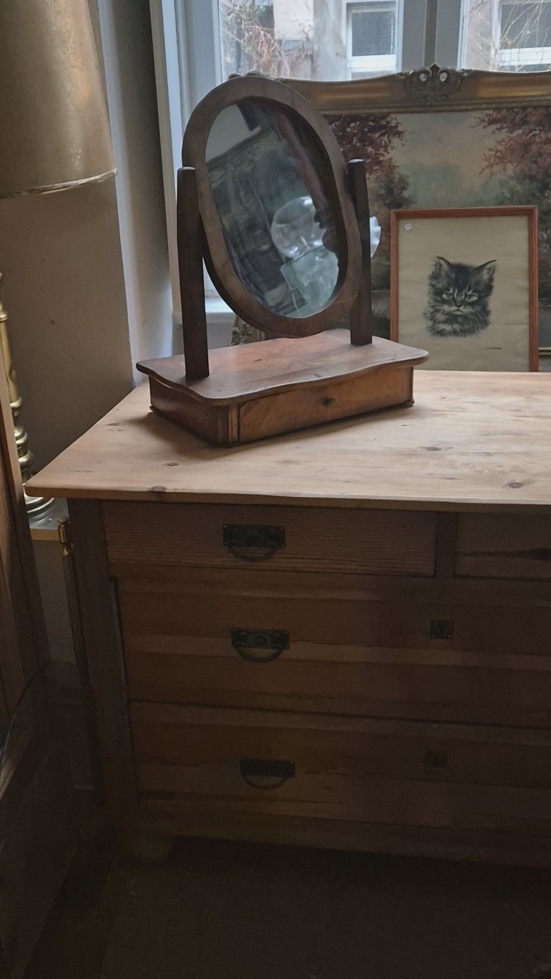 Antiker Tischspiegel Jugendstil Kosmetikspiegel mit Schublade Originalzustand Holz