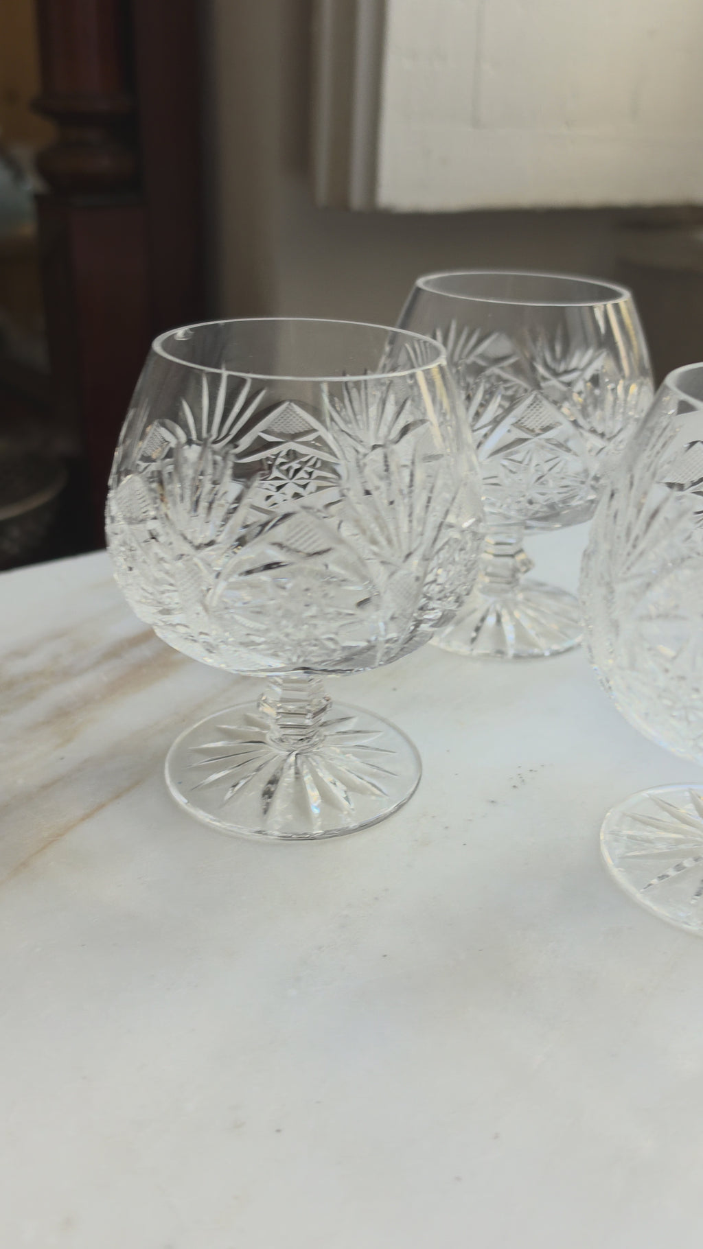 5x Vintage Bleikristall Cognacschwenker – Edler Diamant- und Sternenschliff