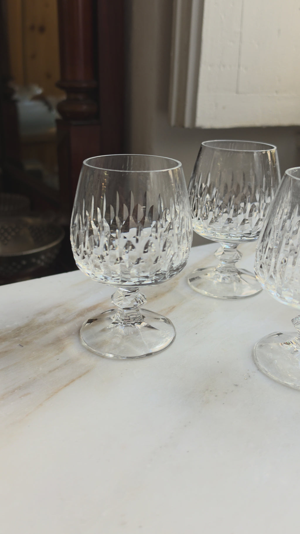 6x Vintage Kristall Cognacschwenker – Eleganter Olivenschliff & Facettenstiel