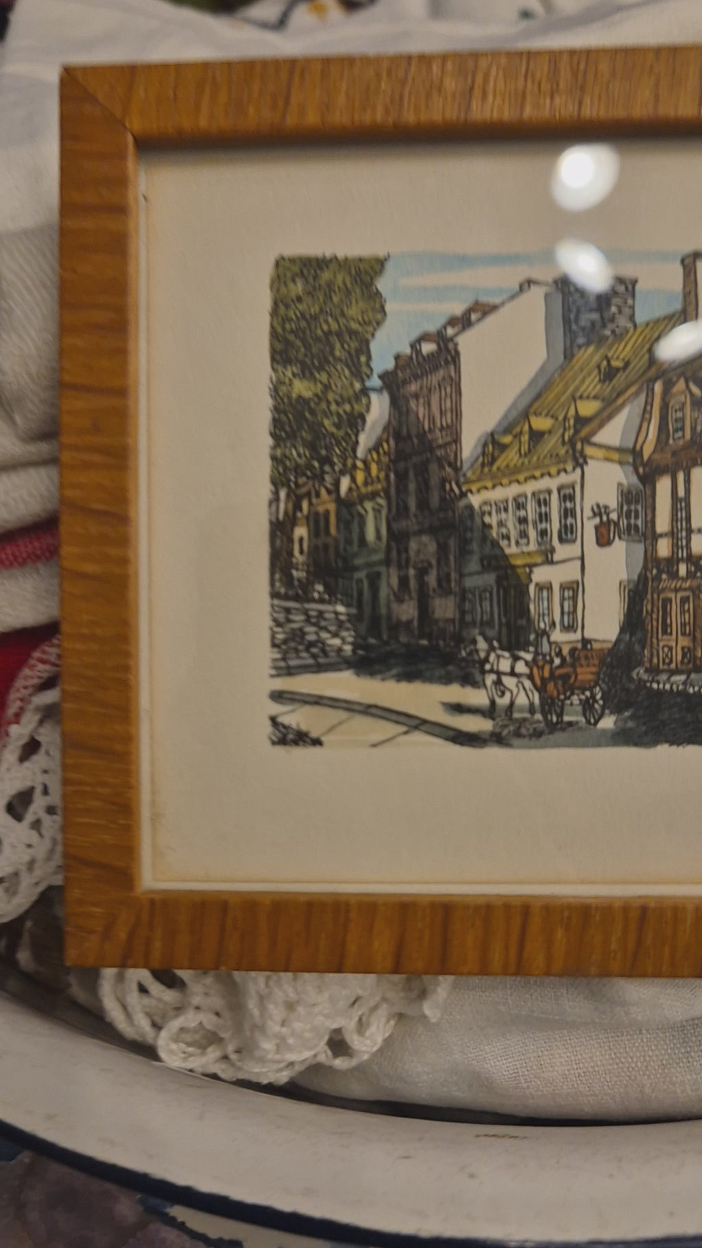 Kleine Vintage-Radierung einer Straße - Bild gerahmt