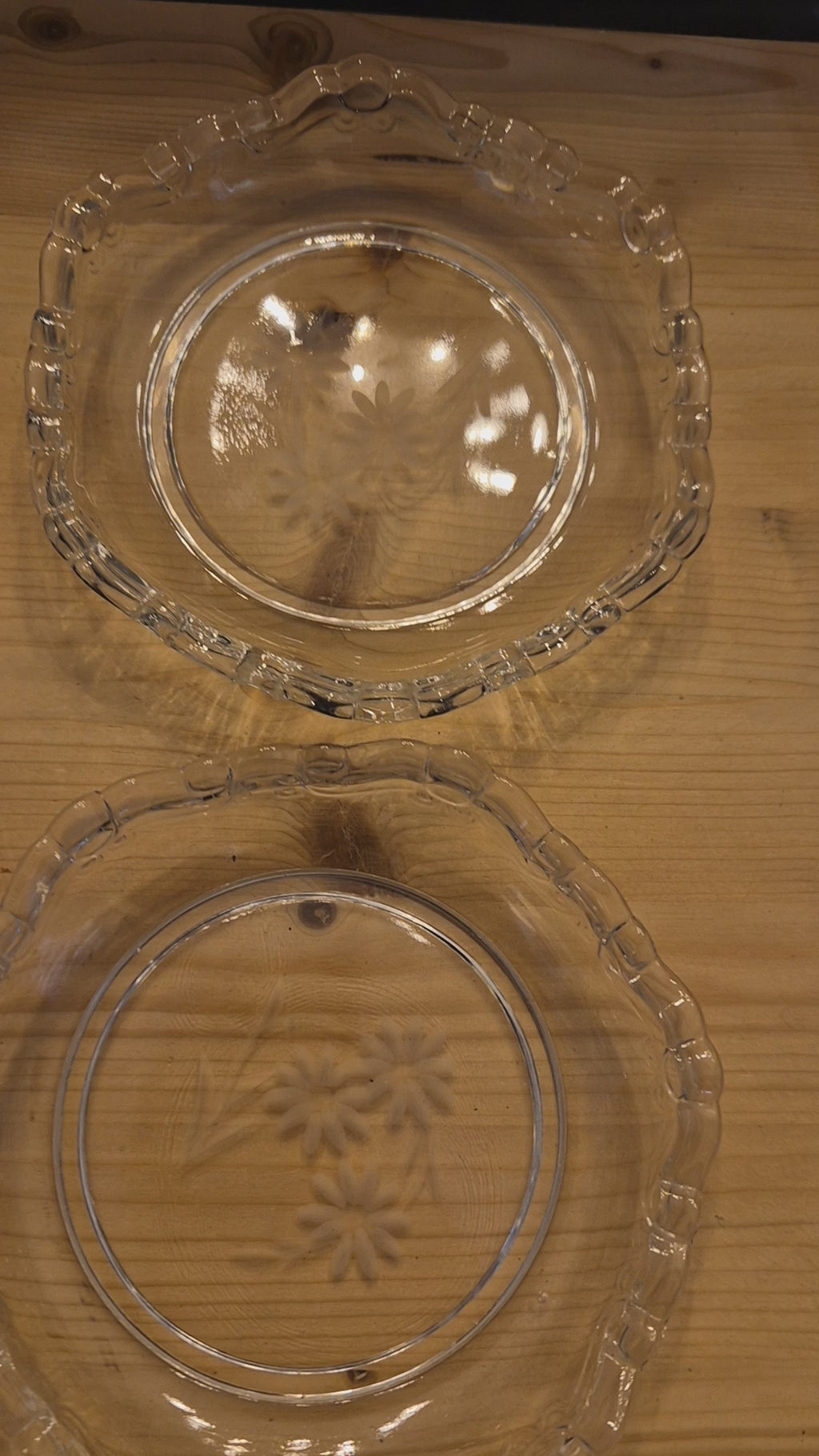 6x Vintage Glas oder Bleikristall Schalen Kuchen Teller mit Blumenmuster