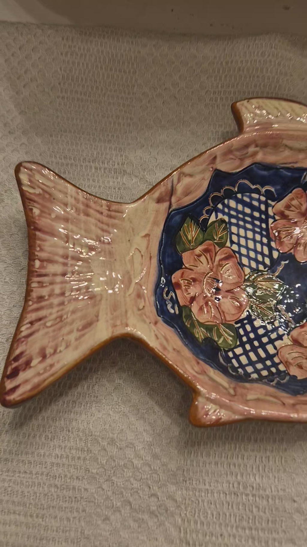 Vintage Keramik Teller Schale Fisch Handmade Wandteller Dekoration
