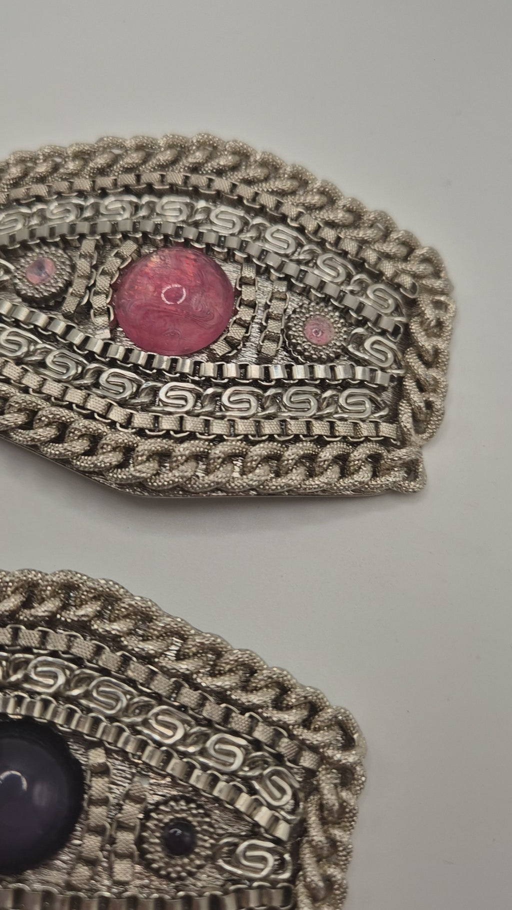 Vintage Gürtelschnalle Trachtenschnalle Taillengürtel 80er Handmade silber Lila rosa