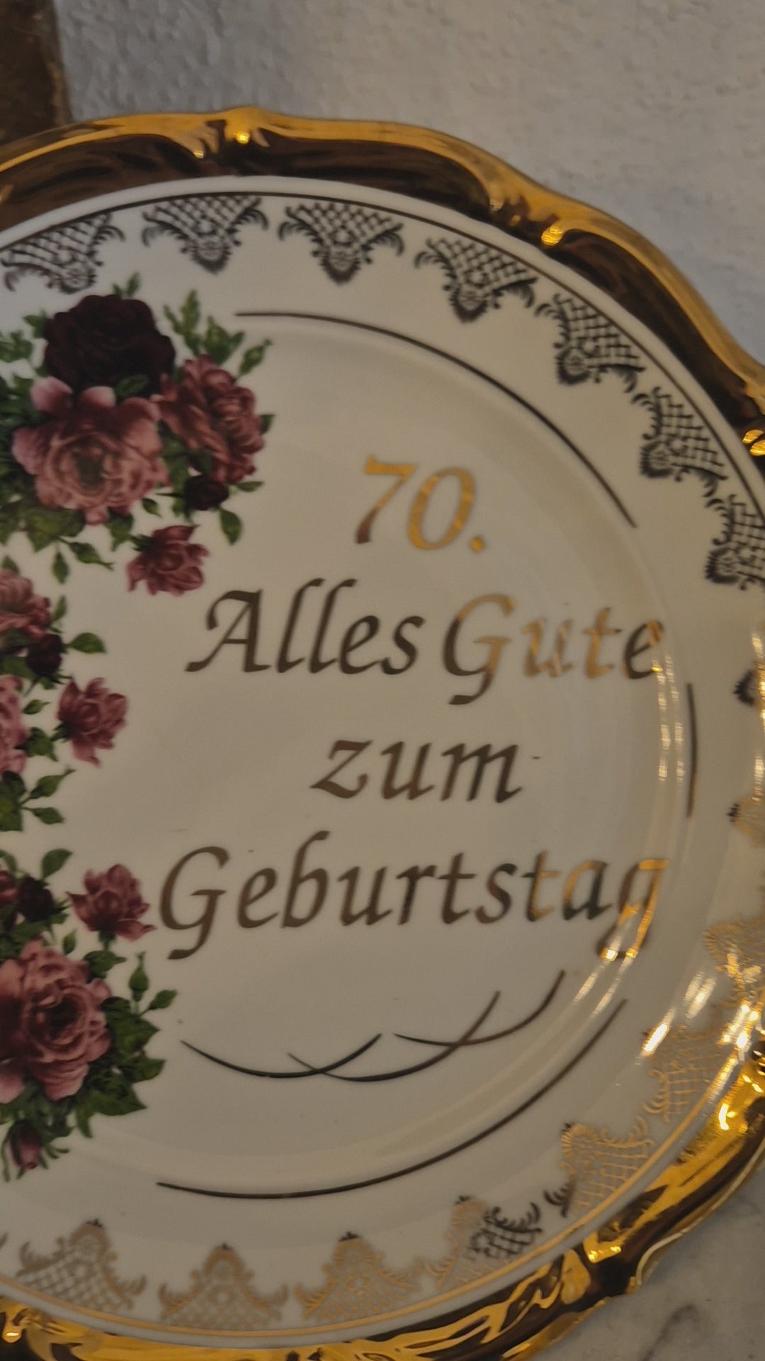 Vintage Porzellan Teller Alles gute zum 70. Geburtstag Erinnerung Geschenk