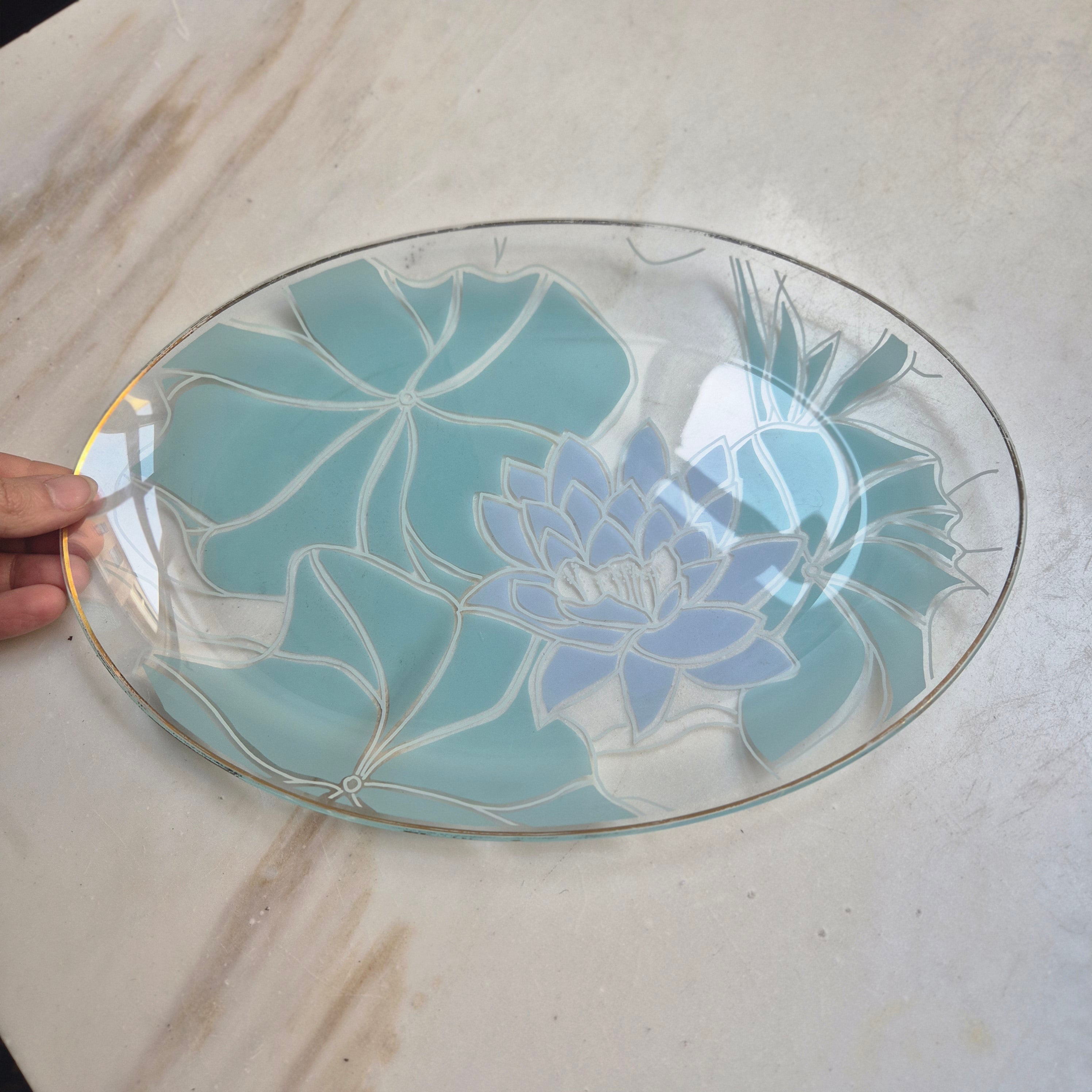 Ovale Art Deco Stil Lotus Platte / hauchdünner Teller Vintage
