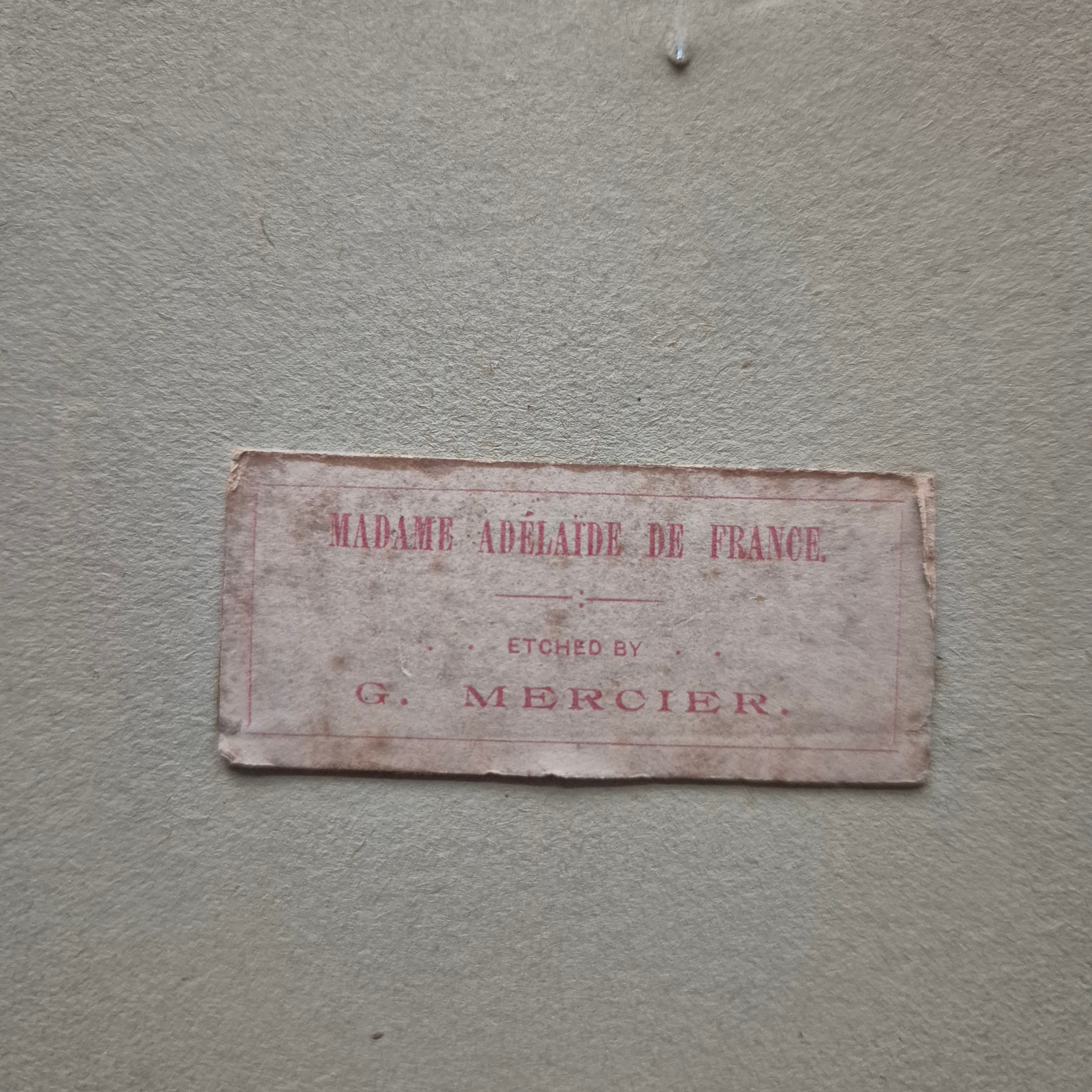 Antiker Farbstich „Madame Adélaïde de France“ – Radierung von G. Mercier (gerahmt)
