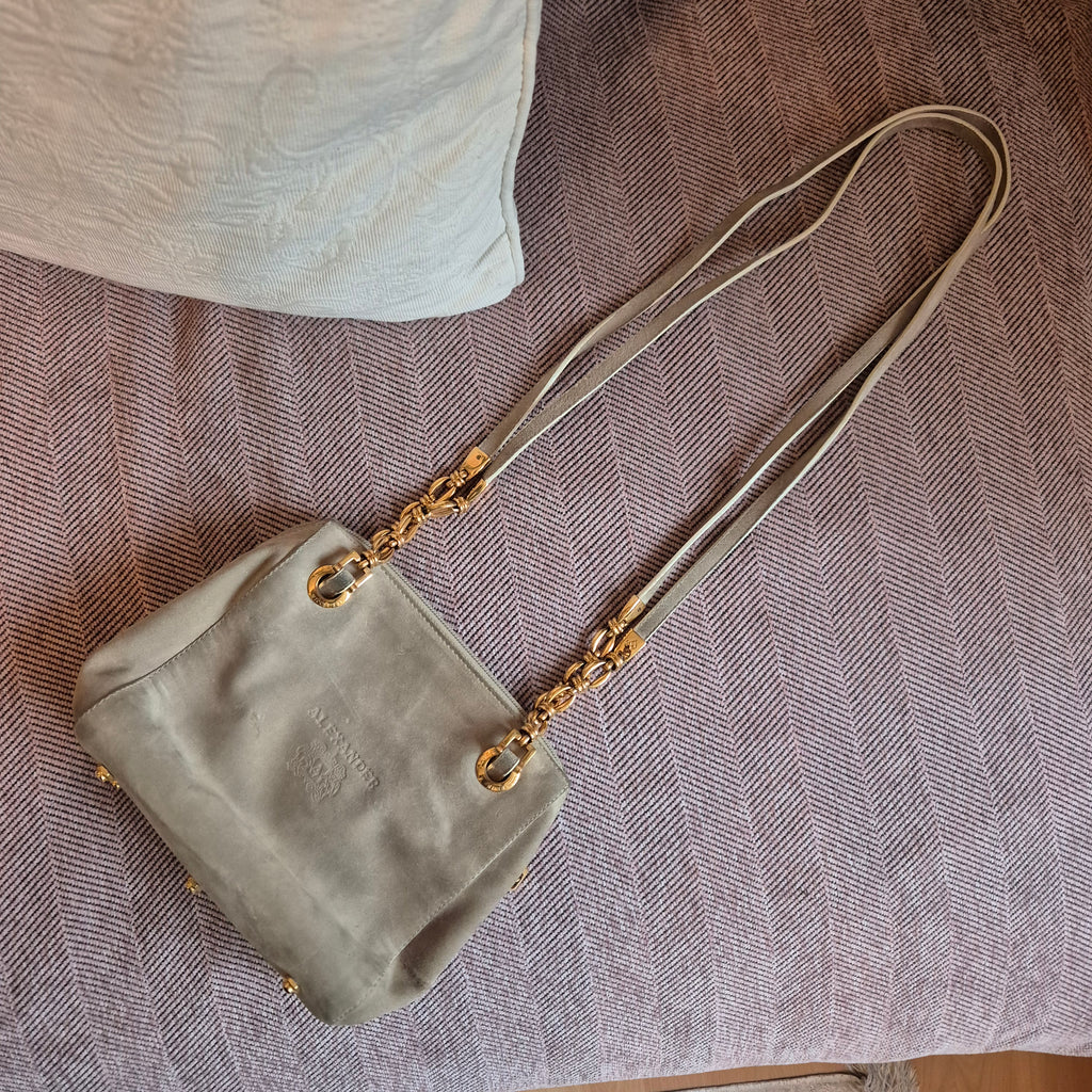 Edle 90er Jahre Alexander NICOLETTE Vintage Tasche | Grau Gold | Wappen-Logo
